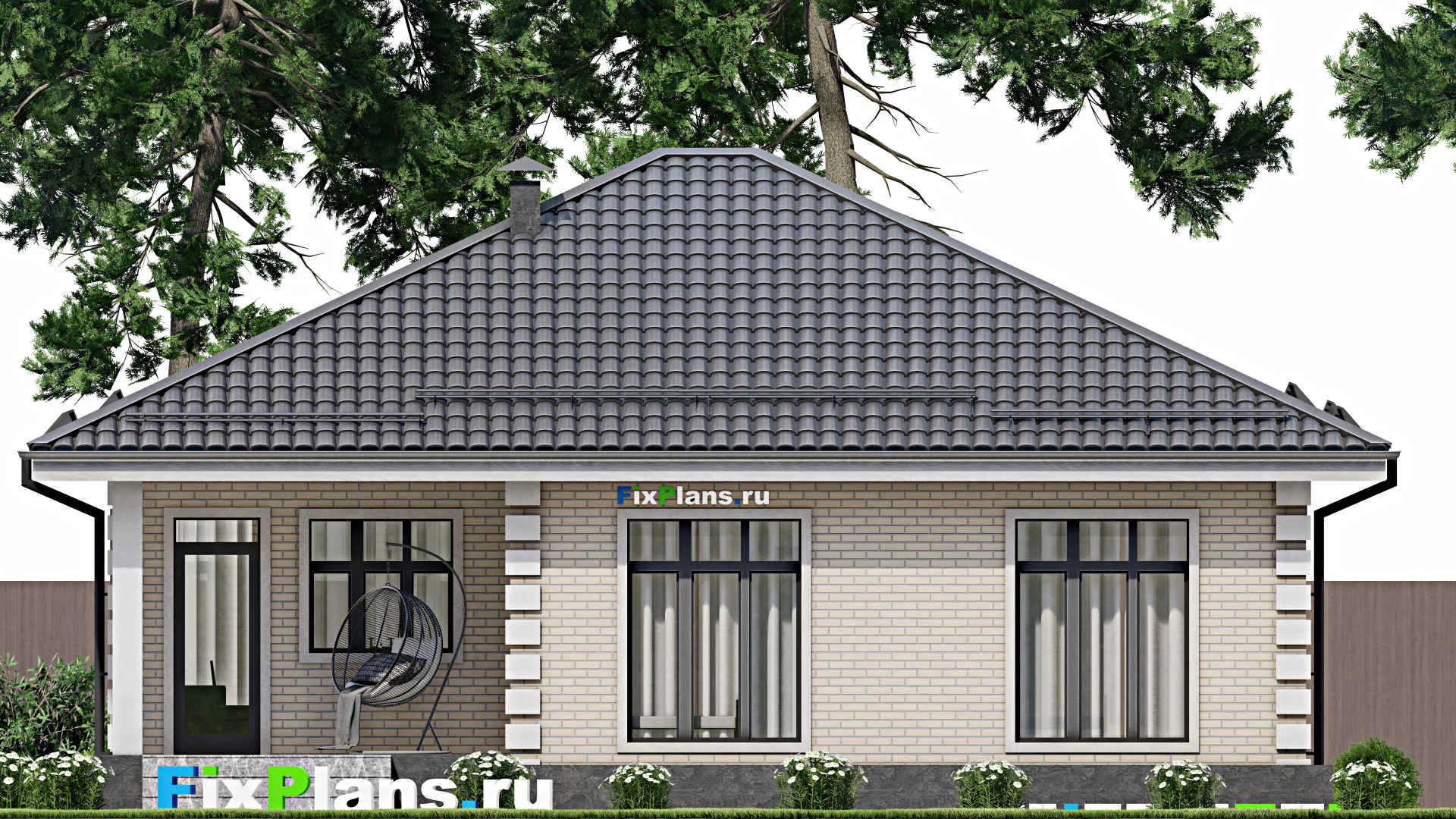 F-4715 - План одноэтажного дома 12 на 13, площадью 130 м² с террасой и 3 спальнями