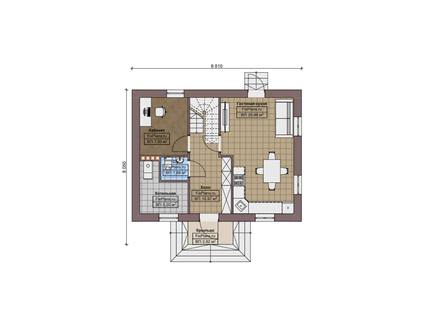 F-11483 - Планы двухэтажного дома 9 на 9, площадью 100 м² с 3 спальнями