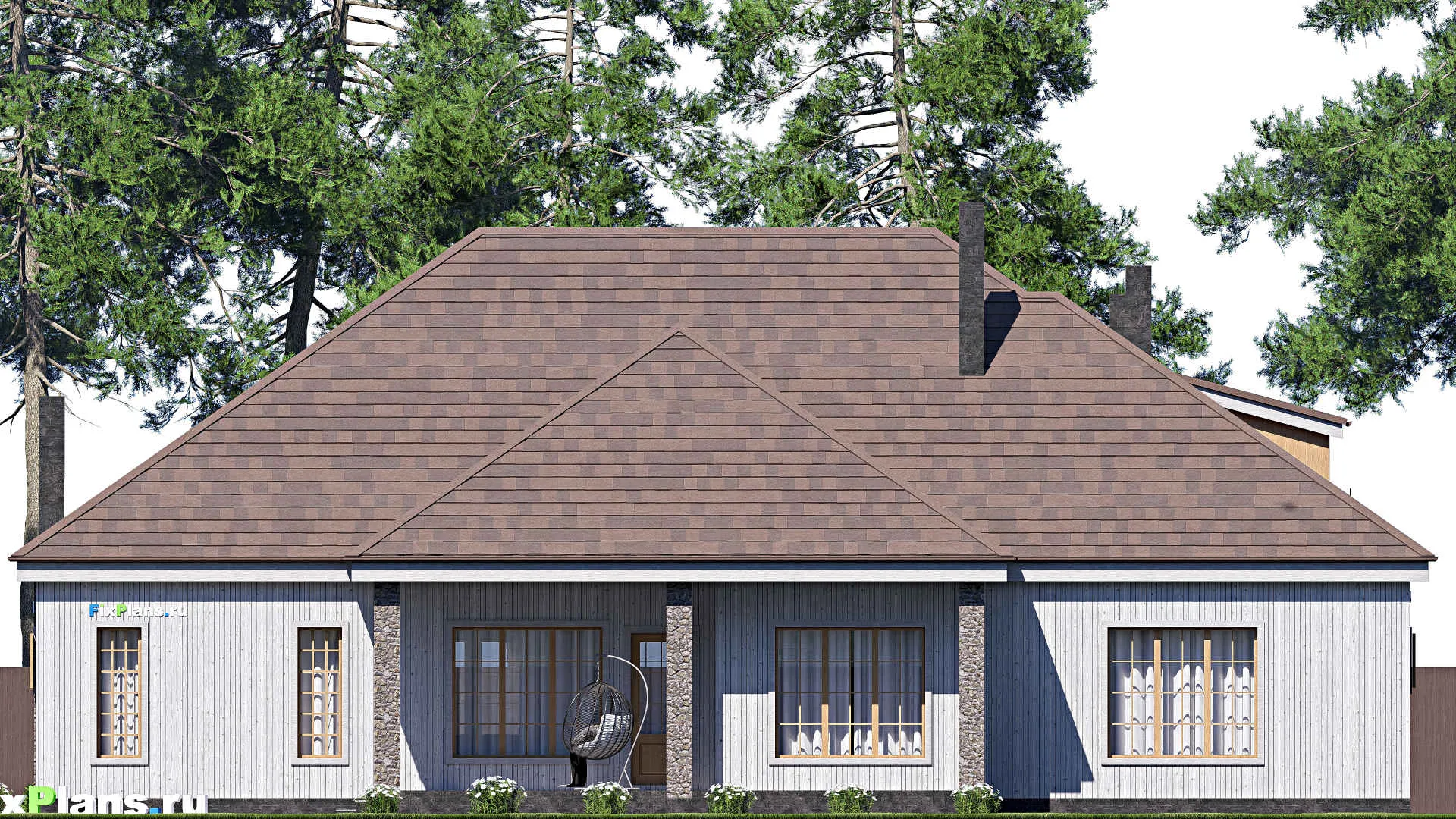 F-17135 - Проект дома с мансардой 22 на 22, площадью 340 м² с террасой, гаражом на 2 машины и 4 спальнями