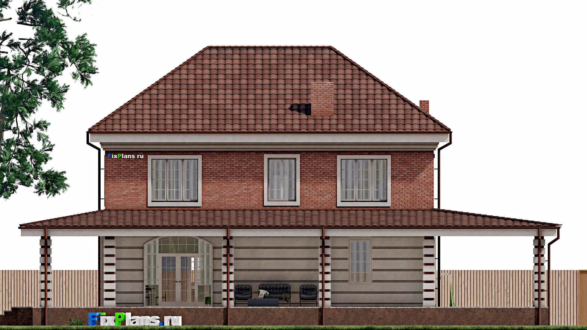 F-0386 - Планы двухэтажного дома 10 на 14, площадью 290 м² с террасой и 4 спальнями