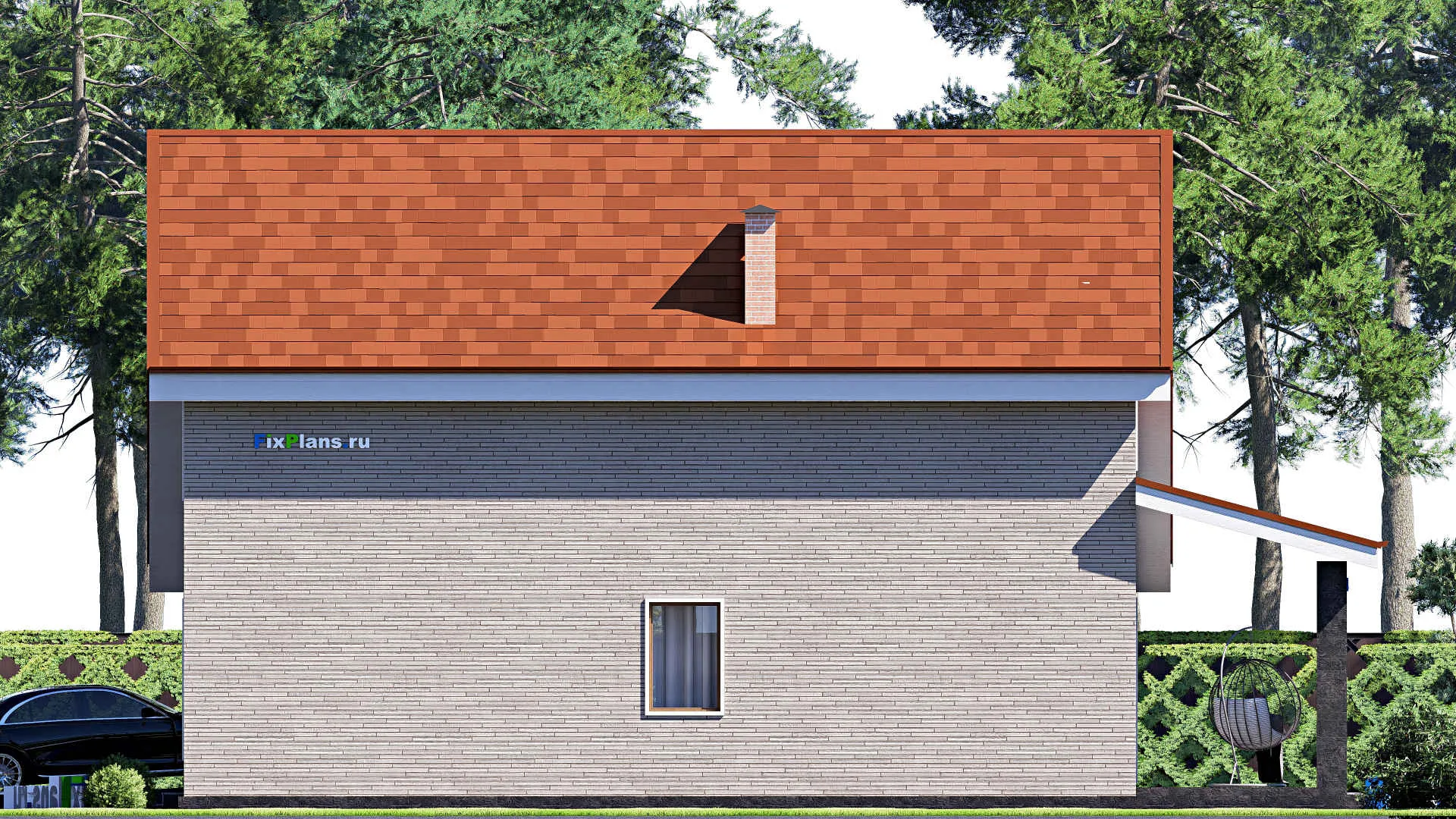 F-19205 - Планы дома с мансардой 15 на 16, площадью 260 м² с террасой, балконом, гаражом на 1 машину и 5 спальнями