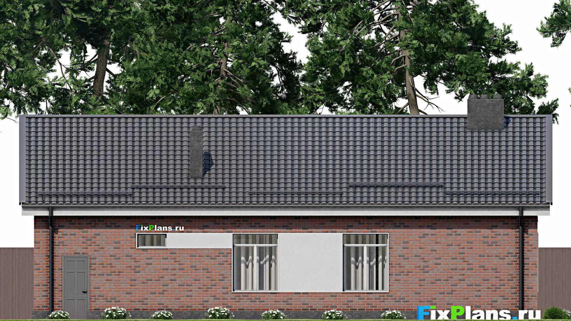 F-0998 - План одноэтажного дома 12 на 17, площадью 140 м² с гаражом на 1 машину и 3 спальнями