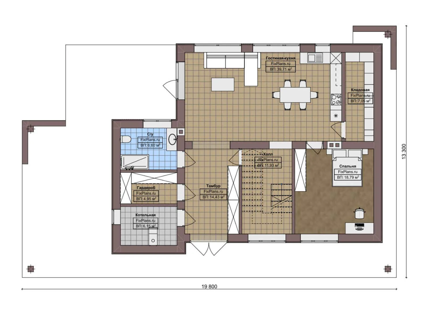 F-8351 - Планы двухэтажного дома 14 на 20, площадью 200 м² с террасой, балконом и 4 спальнями
