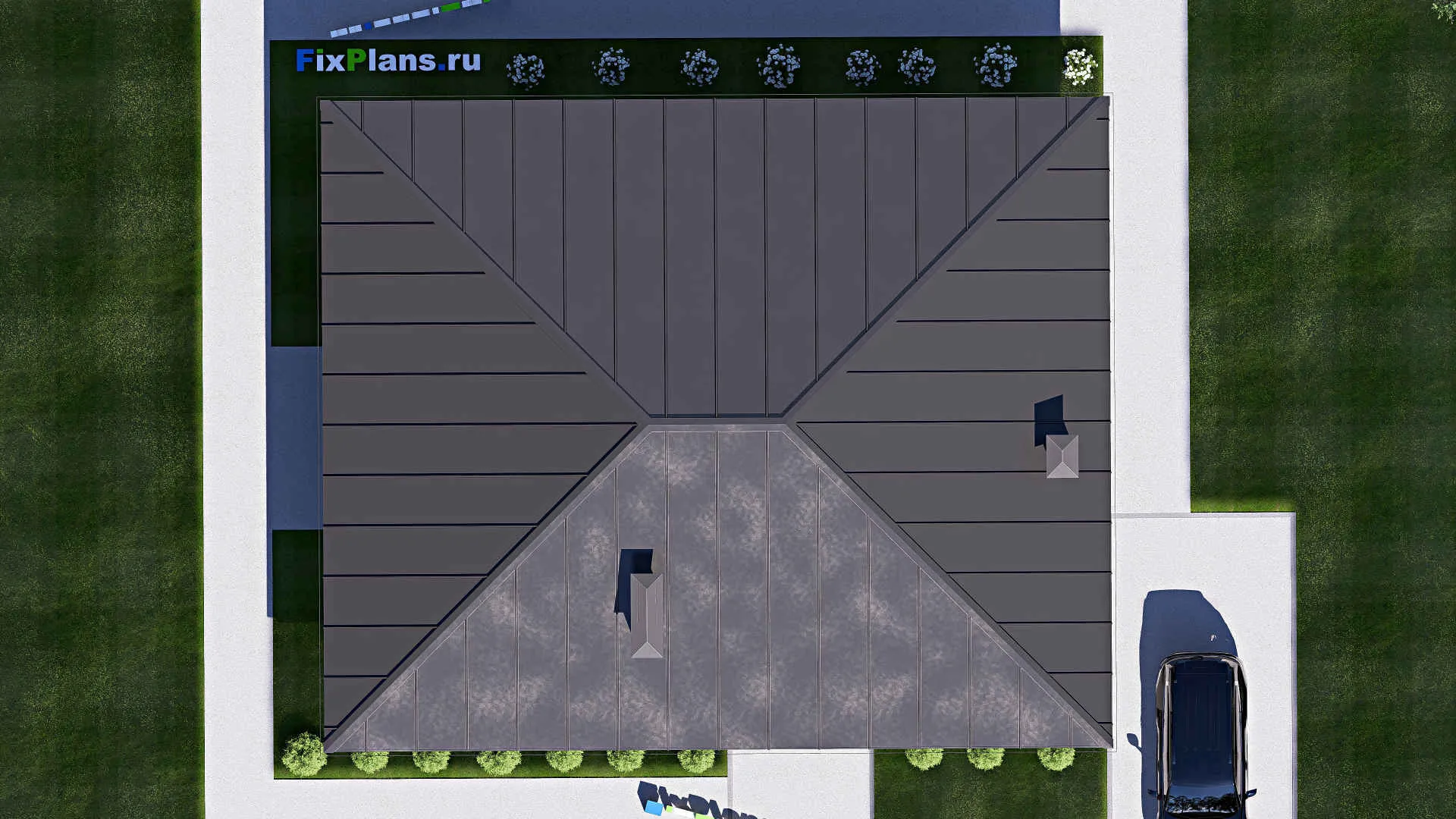 F-17450 - Проект одноэтажного дома 13 на 16, площадью 170 м² с террасой и 3 спальнями