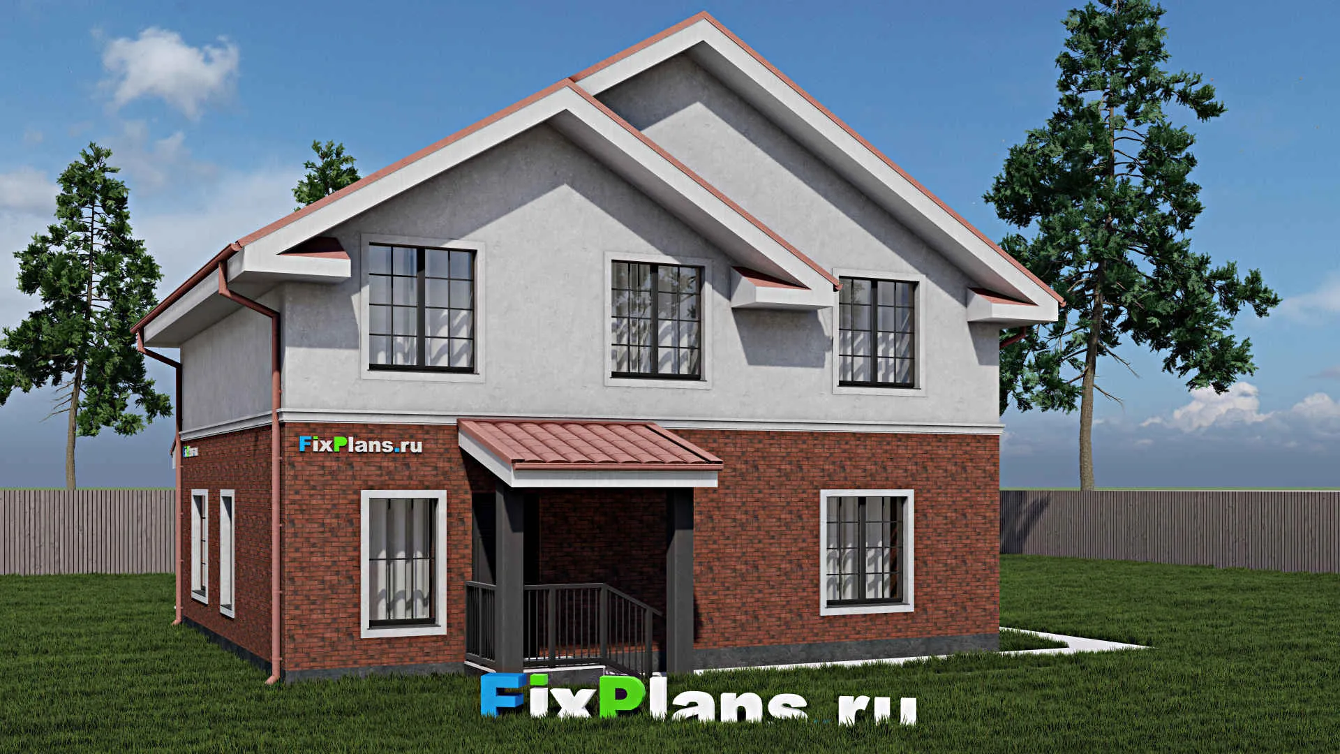 F-0503 - Проект дома с мансардой 11 на 11, площадью 240 м² с балконом и 6 спальнями