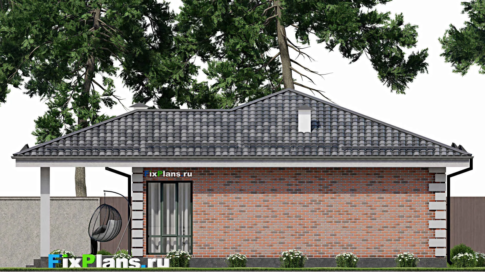 F-8828 - План одноэтажного дома 13 на 14, площадью 120 м² с террасой и 3 спальнями