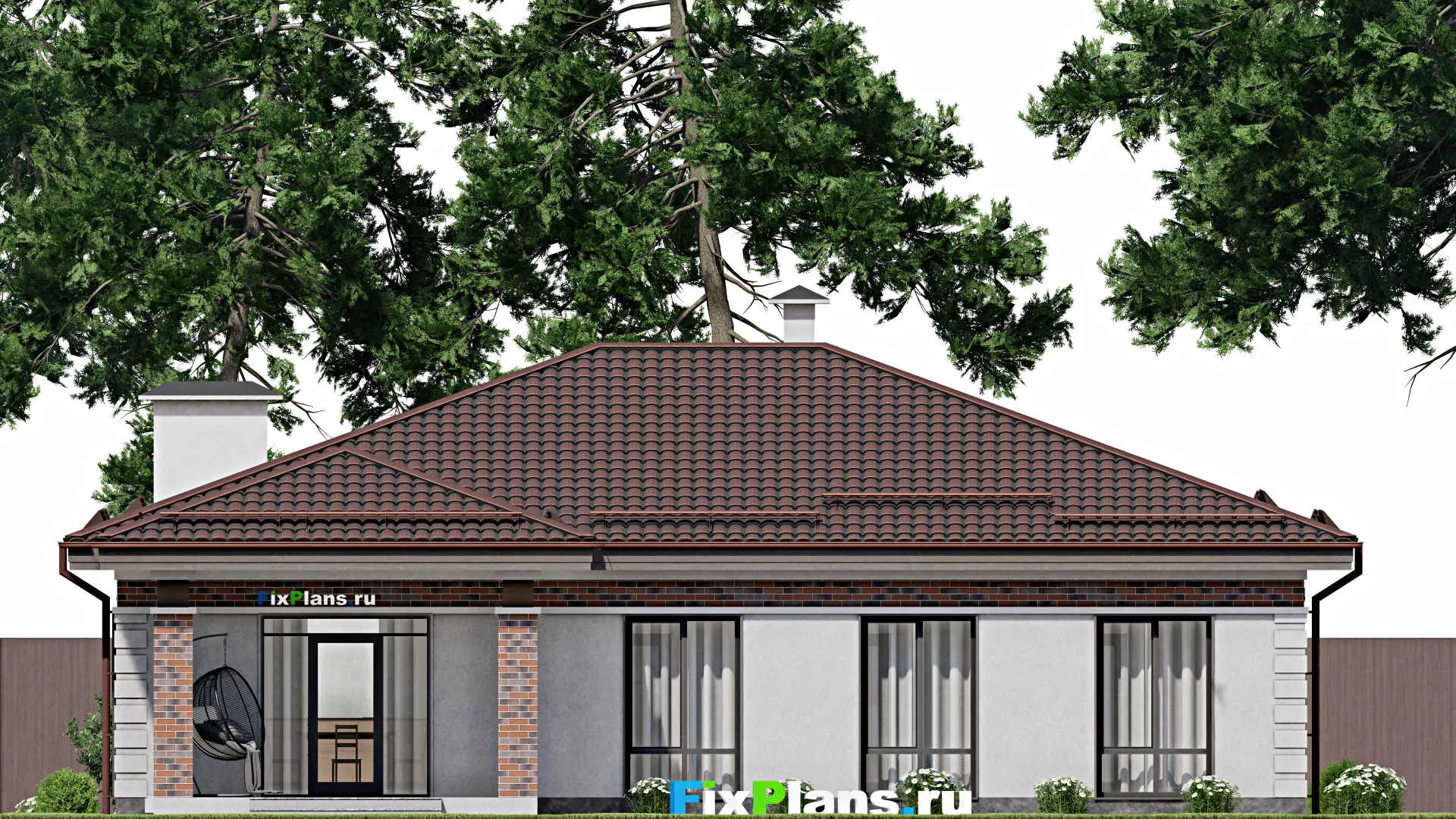 F-2519 - План одноэтажного дома 13 на 16, площадью 170 м² с террасой и 4 спальнями