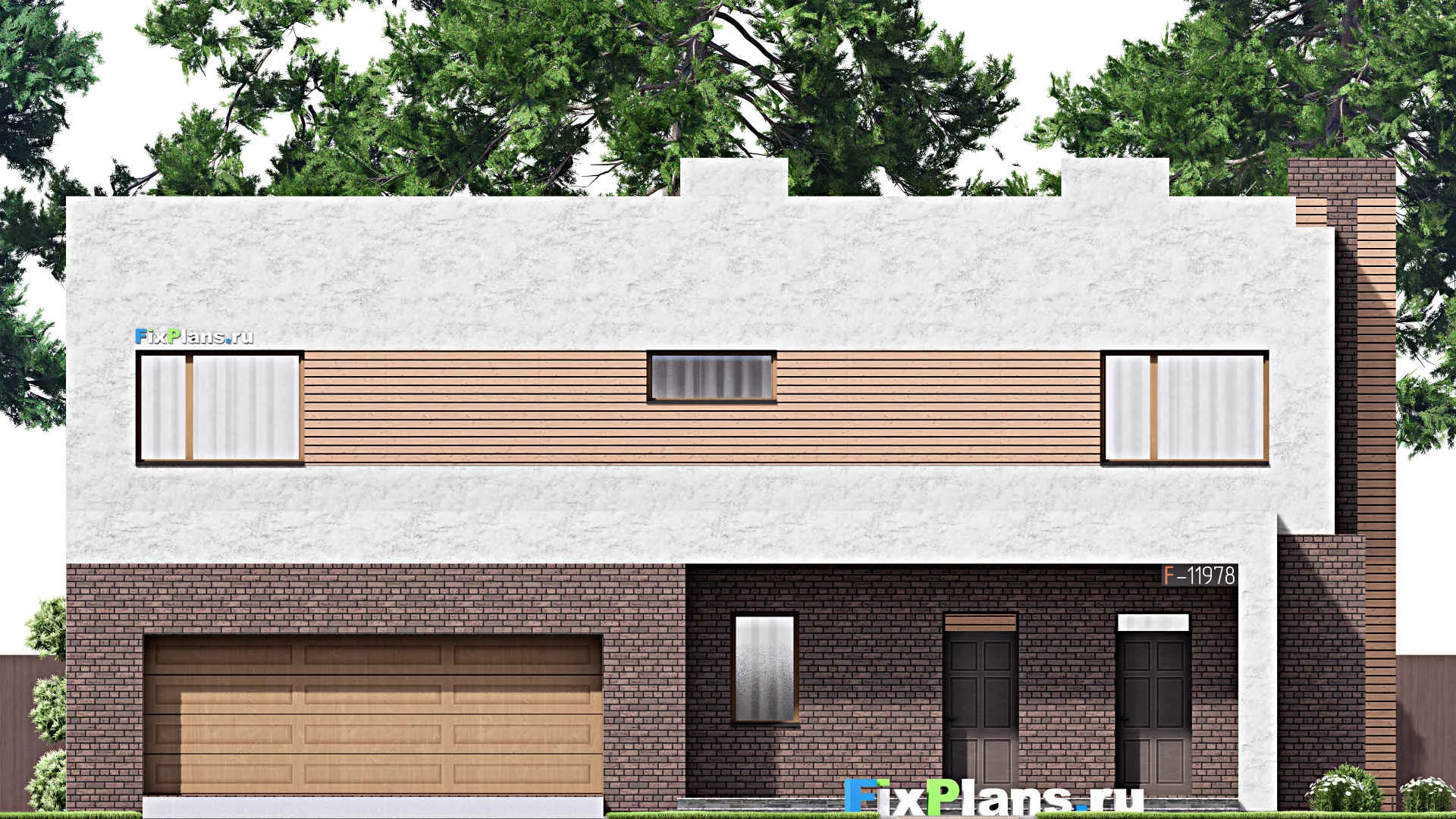 F-11978 - Планы двухэтажного дома 17 на 18, площадью 340 м² с террасой, балконом, гаражом на 2 машины и 3 спальнями