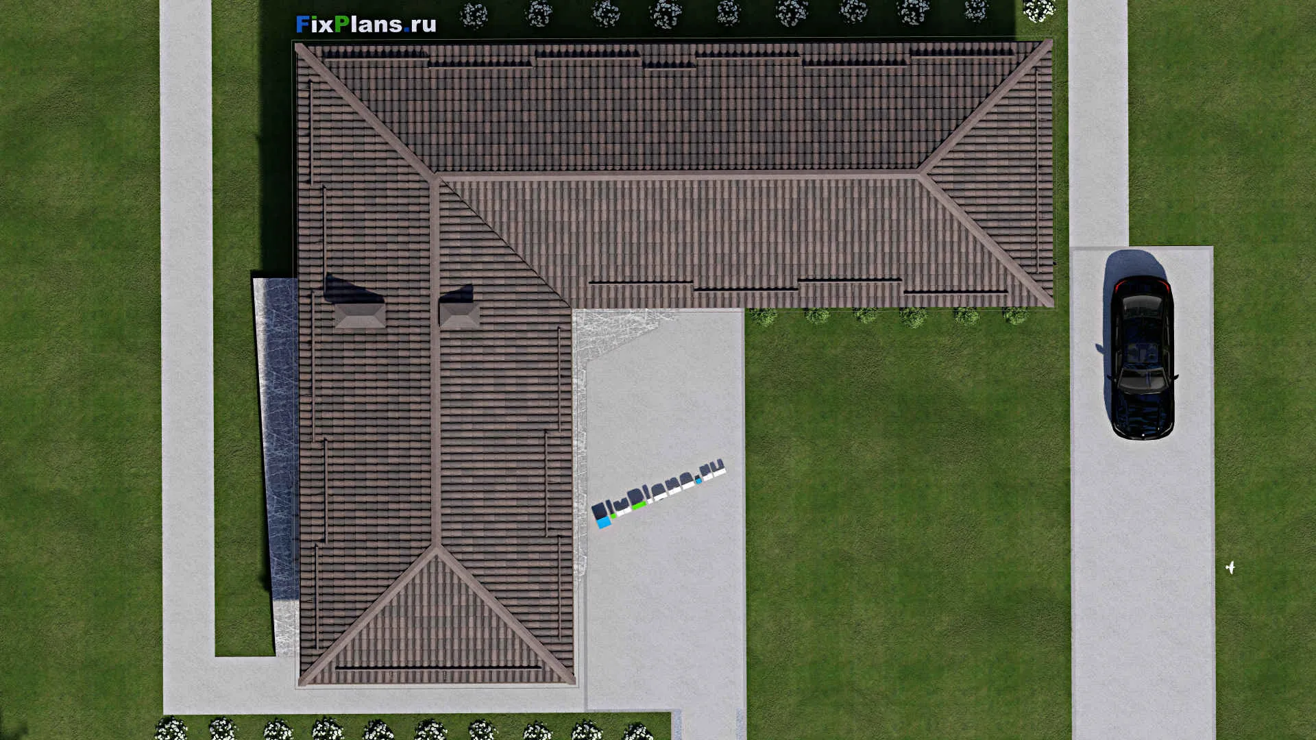 F-6308 - План одноэтажного дома 15 на 21, площадью 190 м² с террасой и 4 спальнями