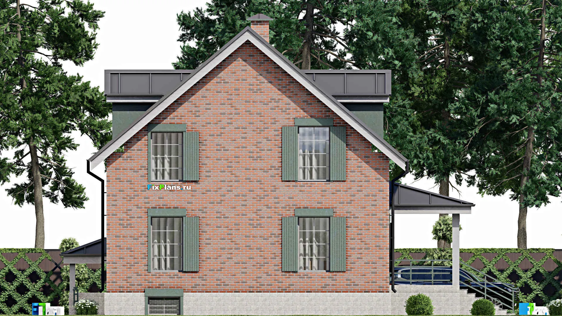 F-9395 - Планы дома с мансардой 11 на 13, площадью 240 м² с цокольным этажом, баней и 5 спальнями