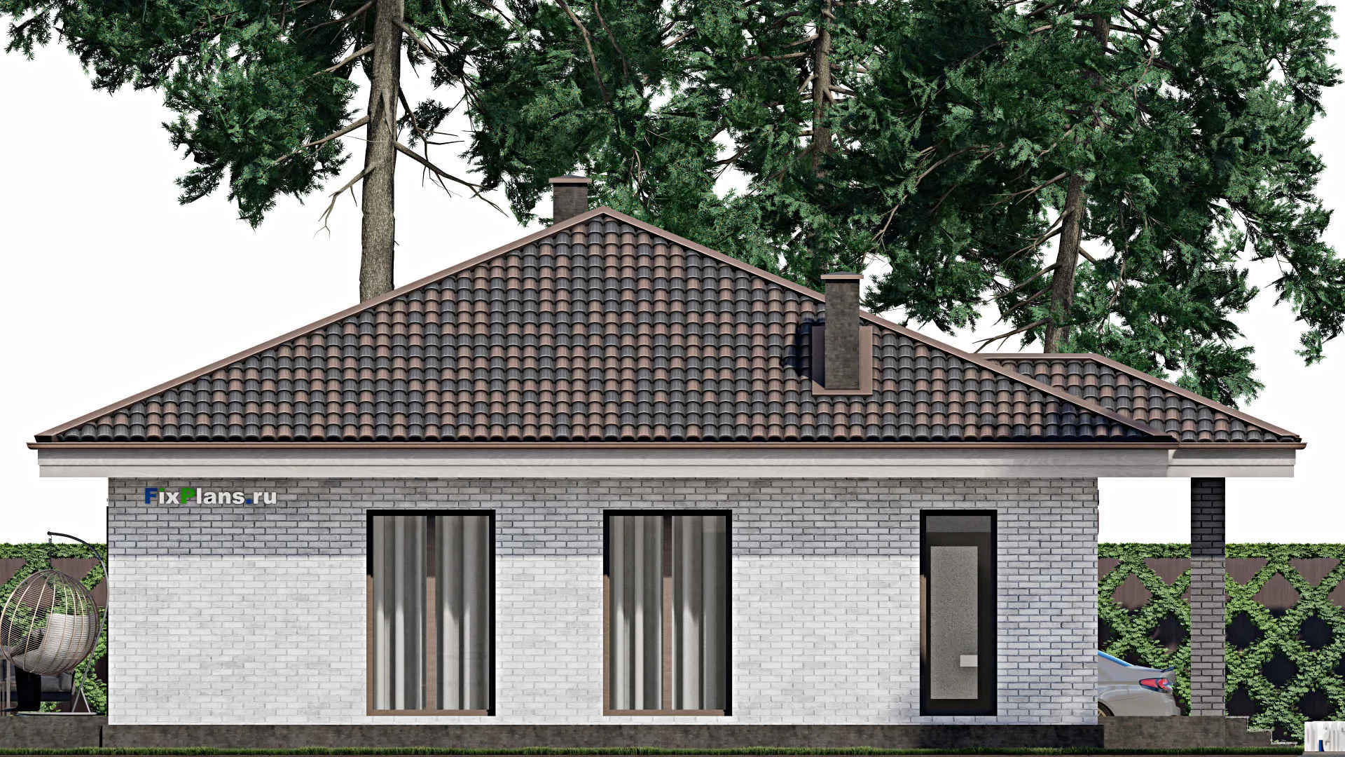 F-1232 - План одноэтажного дома 12 на 14, площадью 150 м² с террасой и 3 спальнями