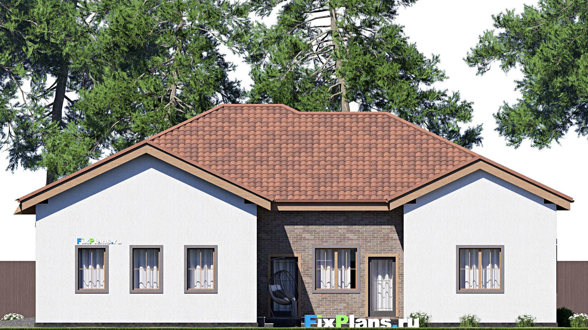 F-19871 - Проект одноэтажного дома 18 на 20, площадью 250 м² с террасой, гаражом на 2 машины и 3 спальнями