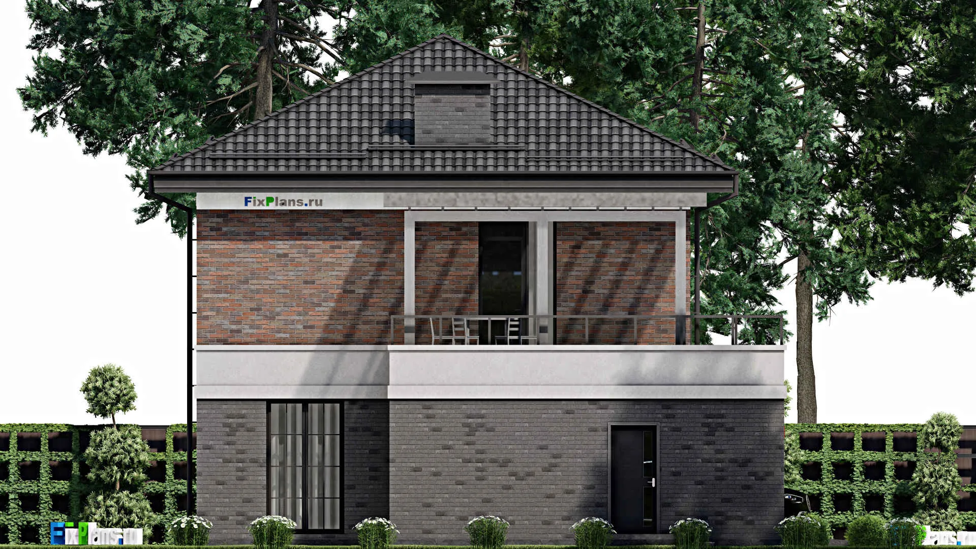 F-2438 - Планы двухэтажного дома 12 на 16, площадью 250 м² с террасой, балконом, гаражом на 1 машину и 4 спальнями