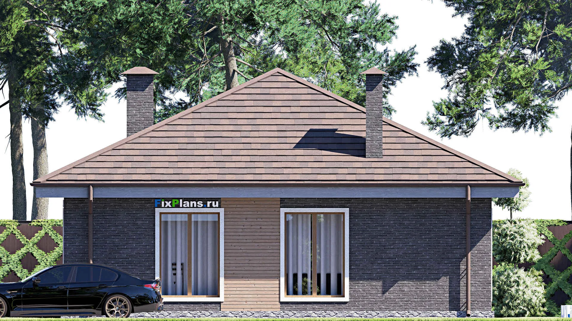 F-17621 - Проект одноэтажного дома 11 на 11, площадью 80 м² с 3 спальнями