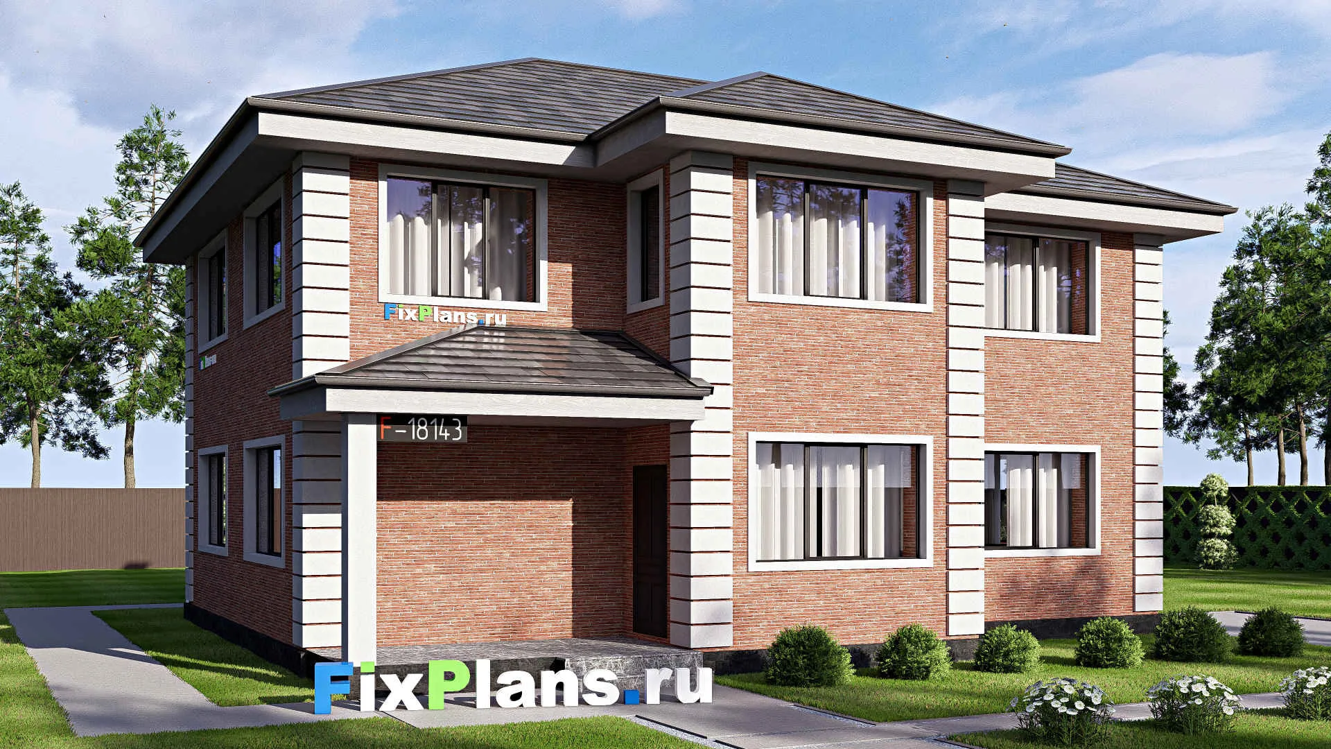 F-18143 - Проект двухэтажного дома 13 на 14, площадью 190 м² с балконом и 5 спальнями