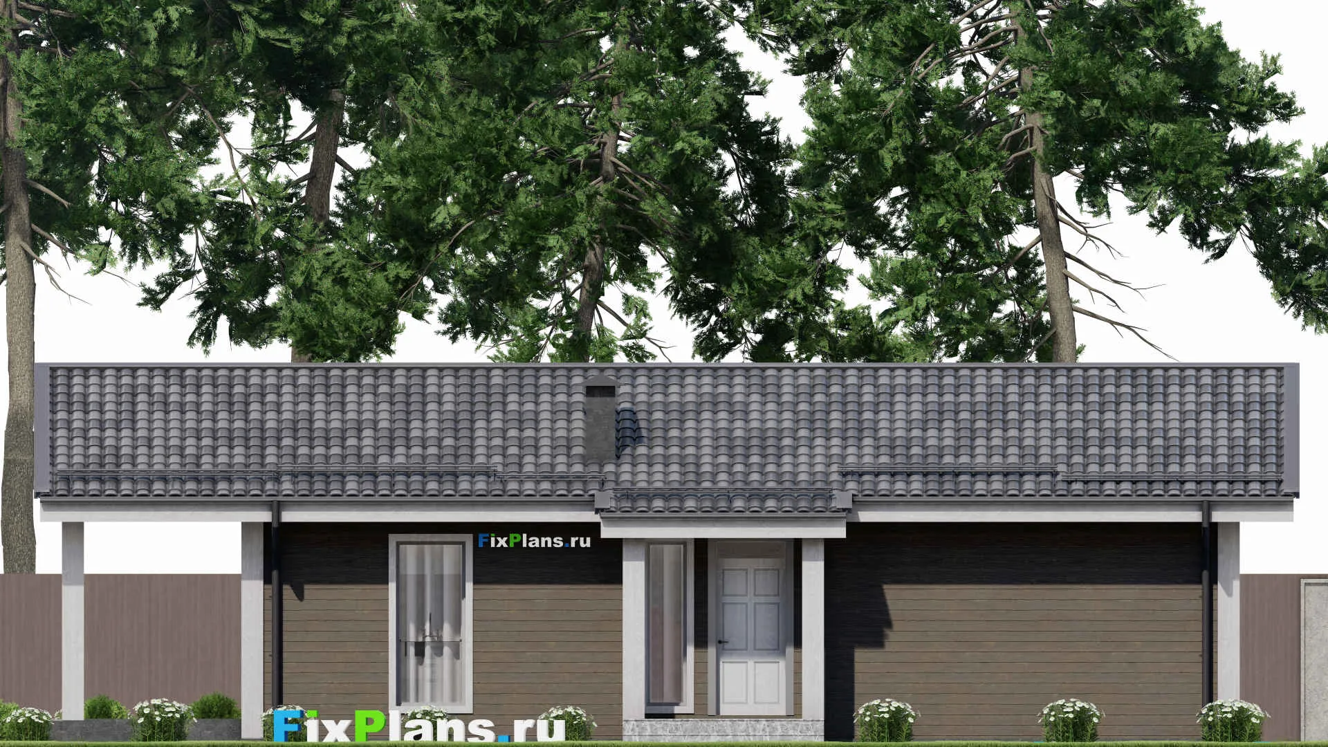 F-9098 - Проект одноэтажного дома 11 на 17, площадью 110 м² с террасой и 2 спальнями