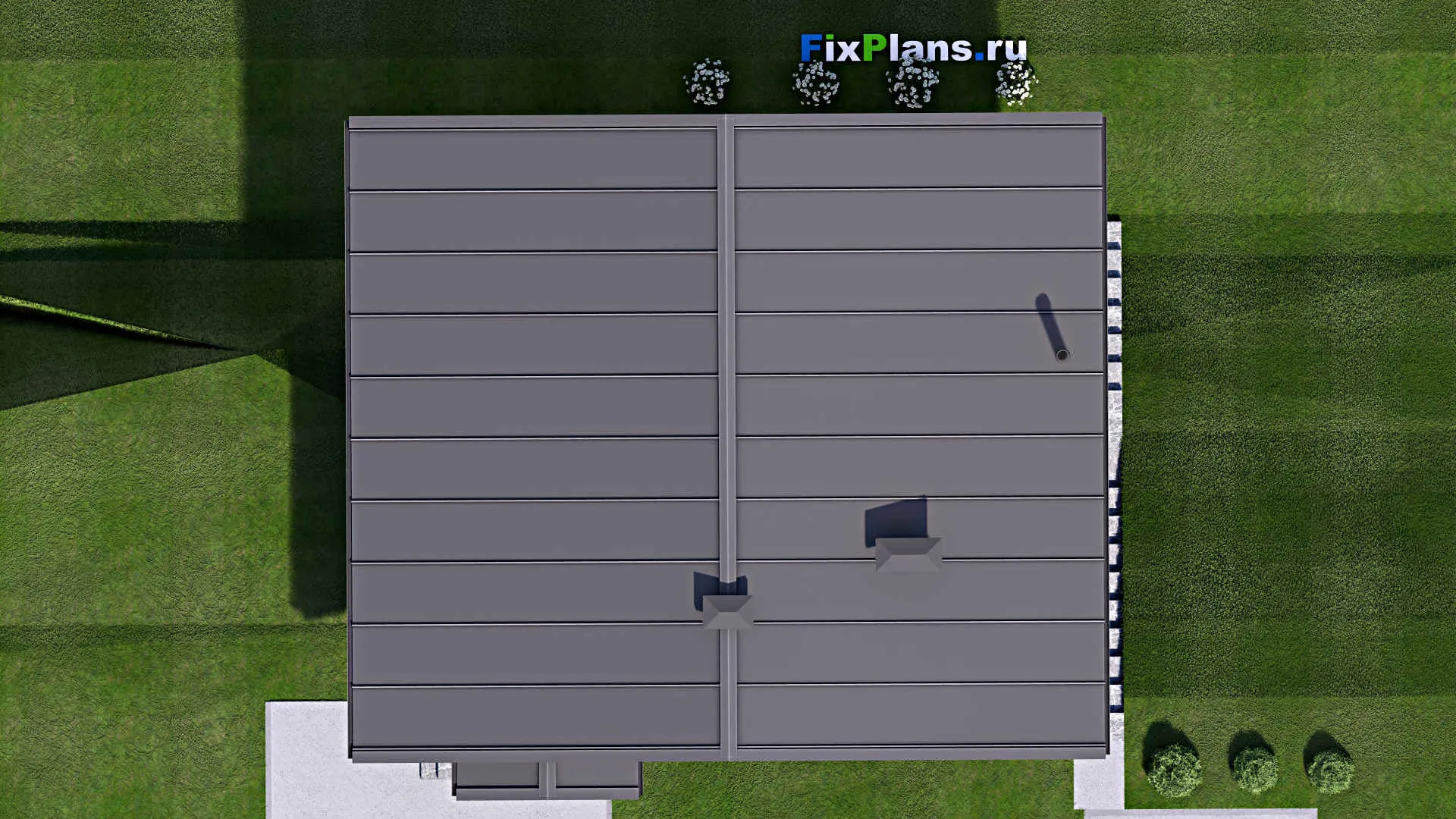 F-9827 - Проект одноэтажного дома 12 на 12, площадью 190 м² с террасой, цокольным этажом, баней, спортзалом и 1 спальнями