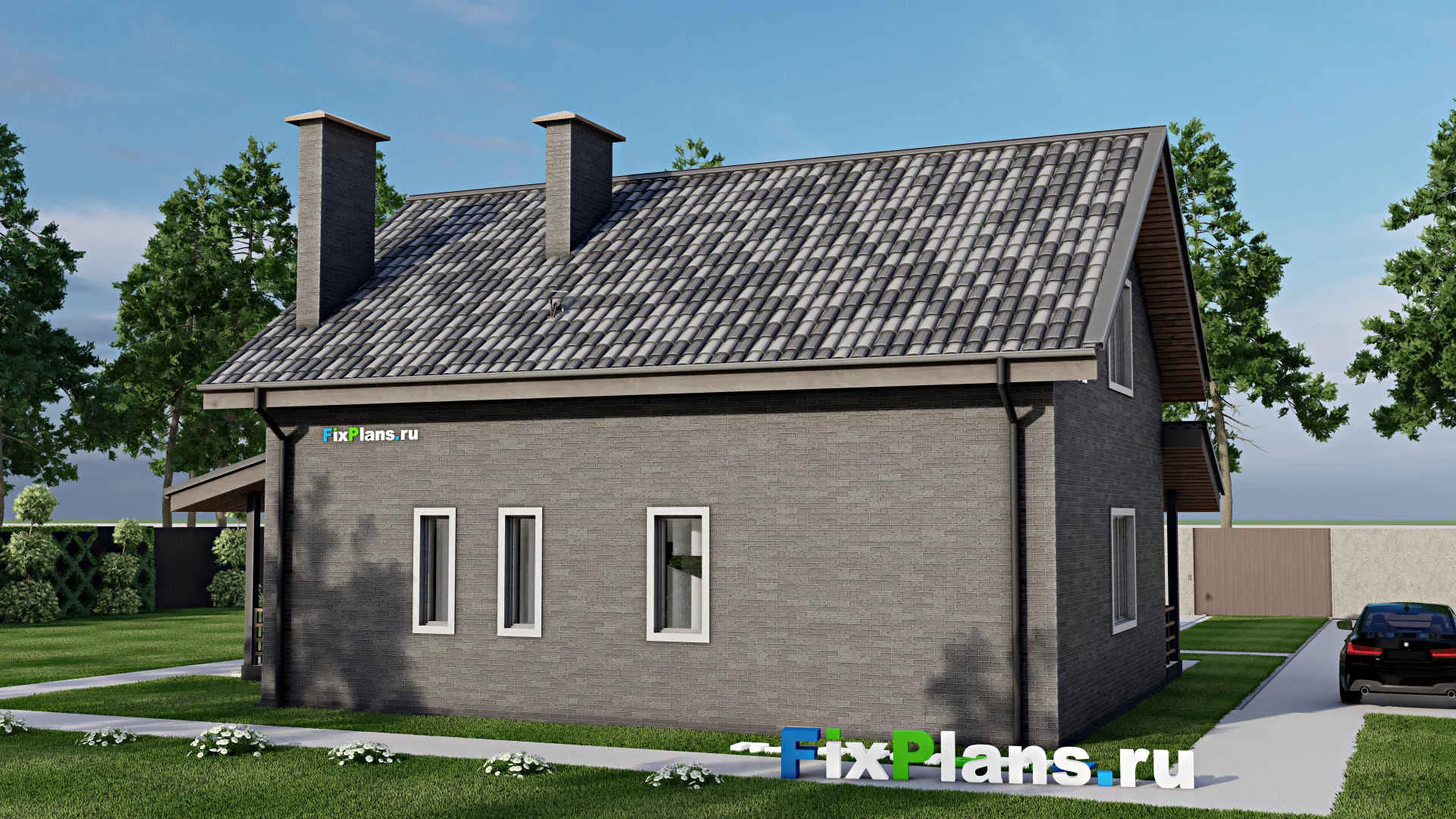 F-3833 - Проект дома с мансардой 9 на 11, площадью 170 м² с террасой и 4 спальнями