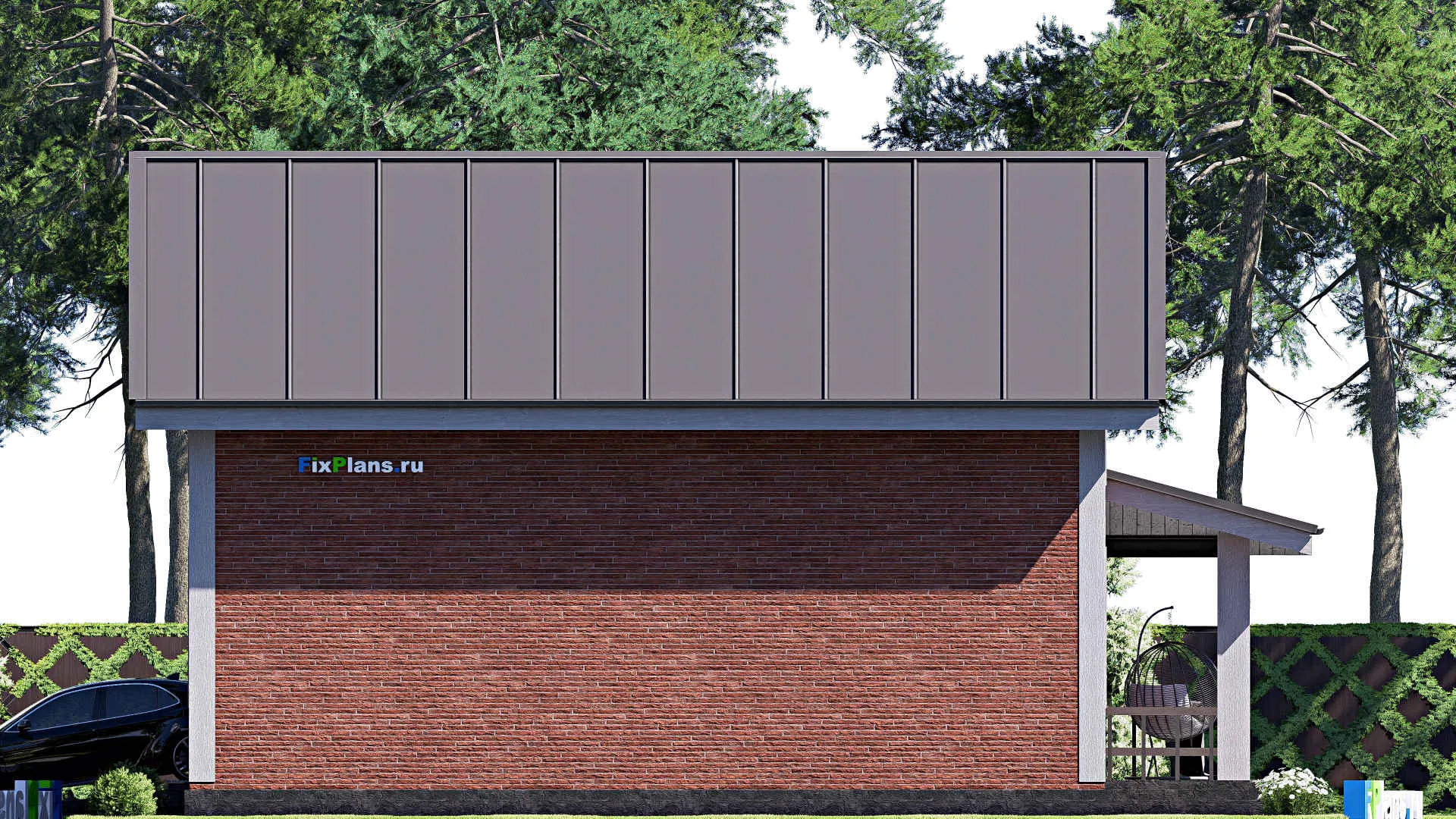 F-18071 - Проект дома с мансардой 14 на 14, площадью 200 м² с террасой, балконом, гаражом на 1 машину и 3 спальнями