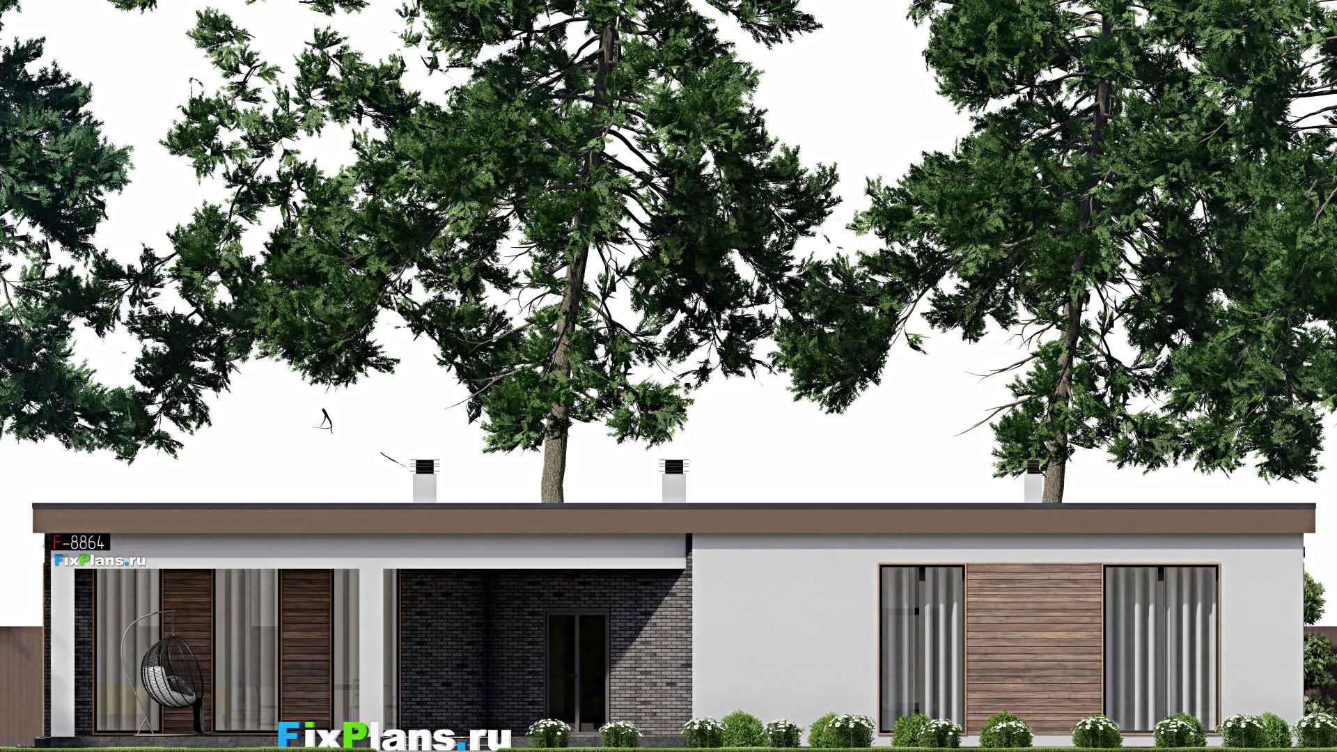 F-8864 - План одноэтажного дома 10 на 22, площадью 180 м² с террасой и 3 спальнями