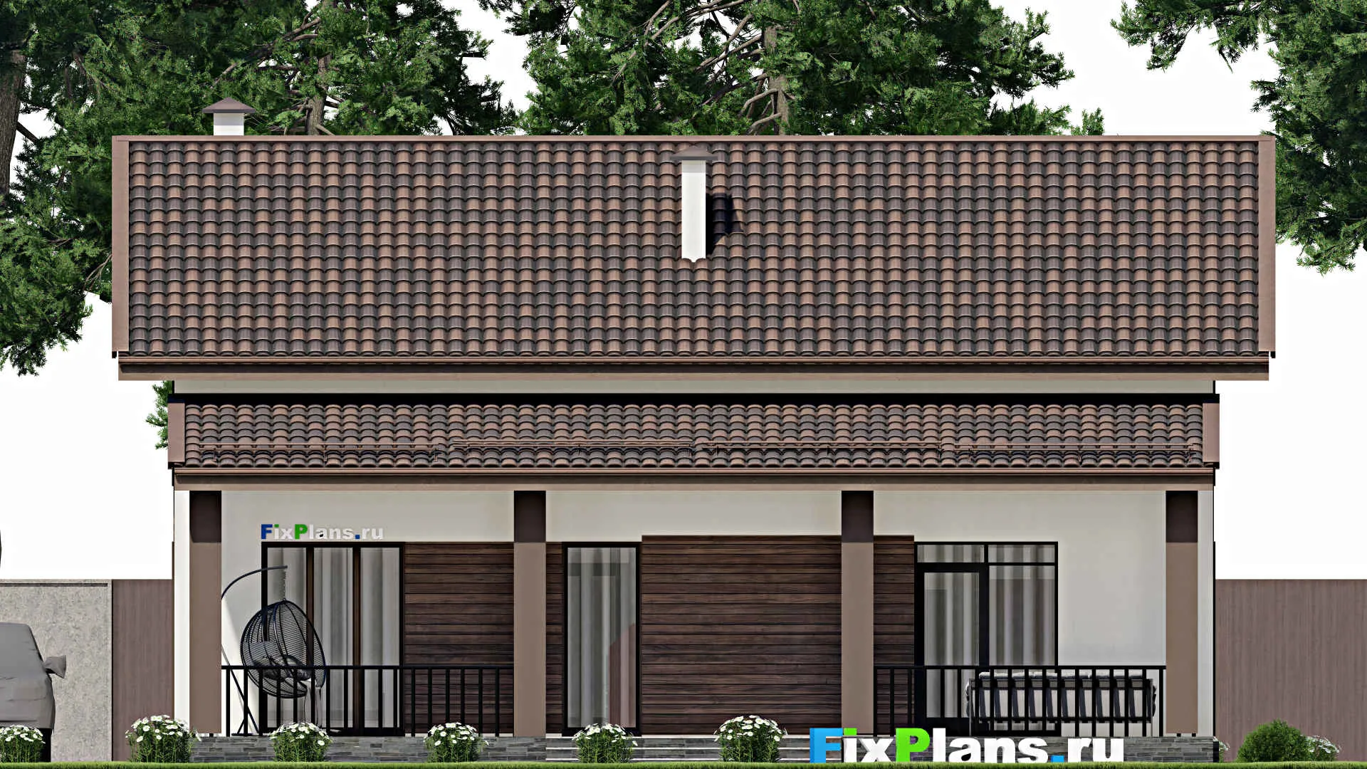 F-7118 - Планы дома с мансардой 13 на 15, площадью 240 м² с террасой и 5 спальнями