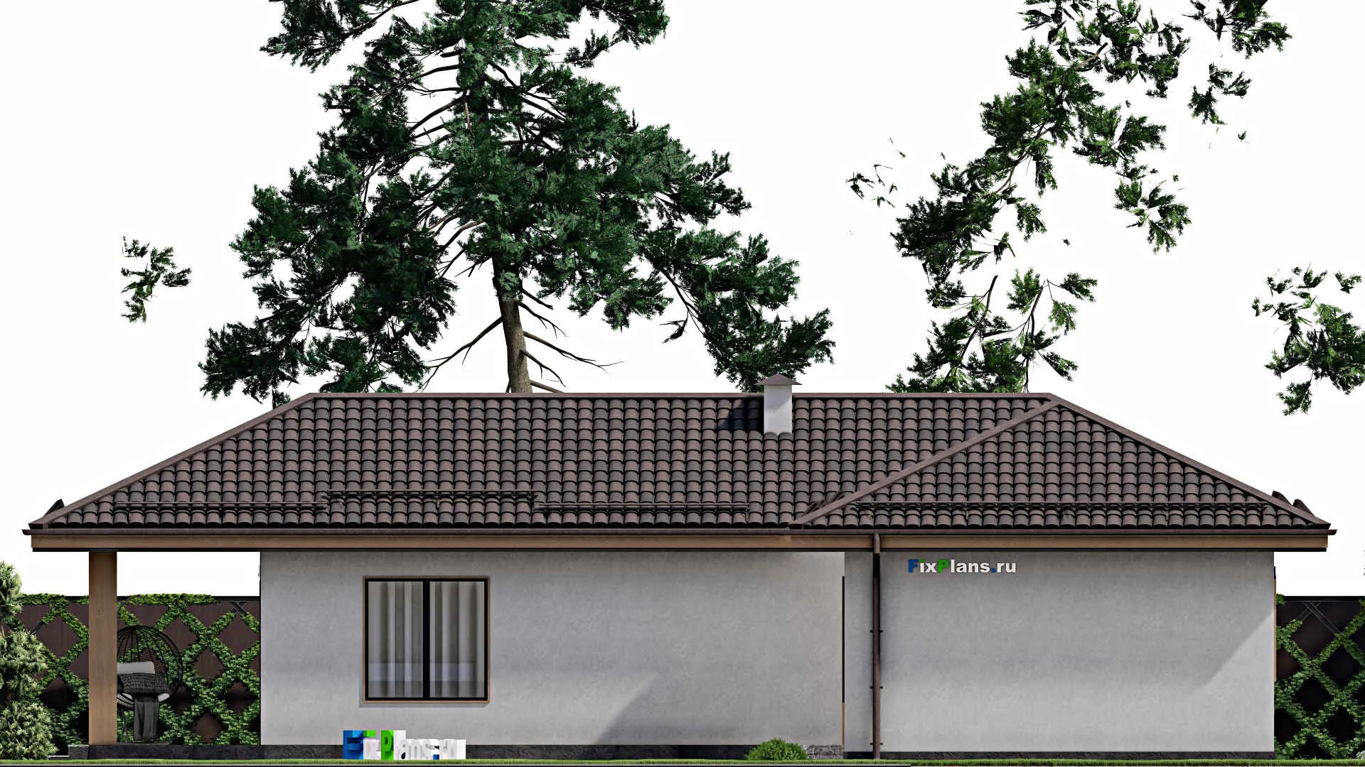 F-6308 - План одноэтажного дома 15 на 21, площадью 190 м² с террасой и 4 спальнями