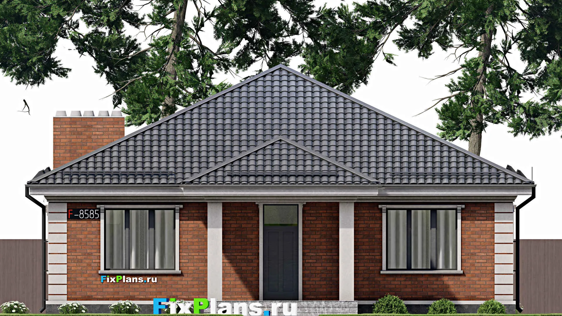 F-8585 - План одноэтажного дома 13 на 21, площадью 180 м² с террасой и 3 спальнями