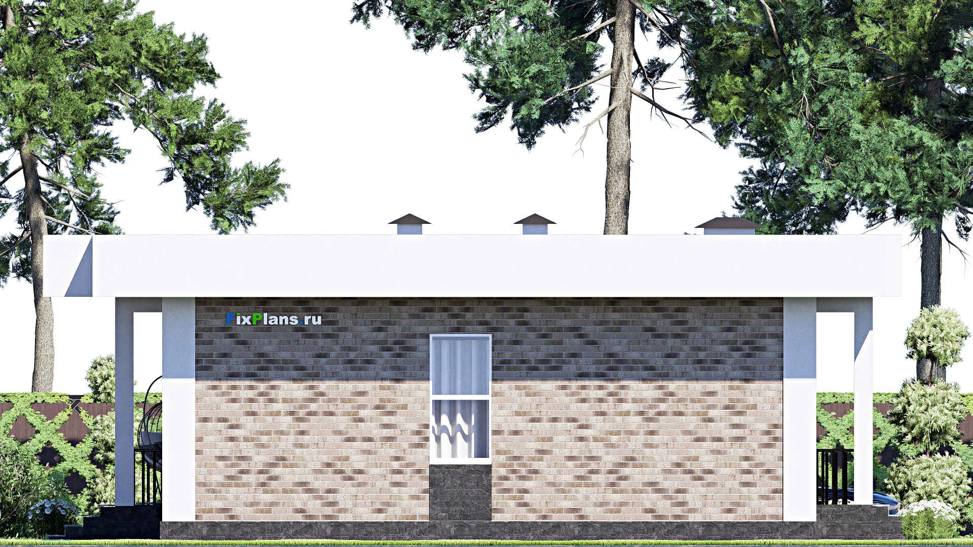 F-12446 - План одноэтажного дома 13 на 15, площадью 130 м² с террасой и 3 спальнями