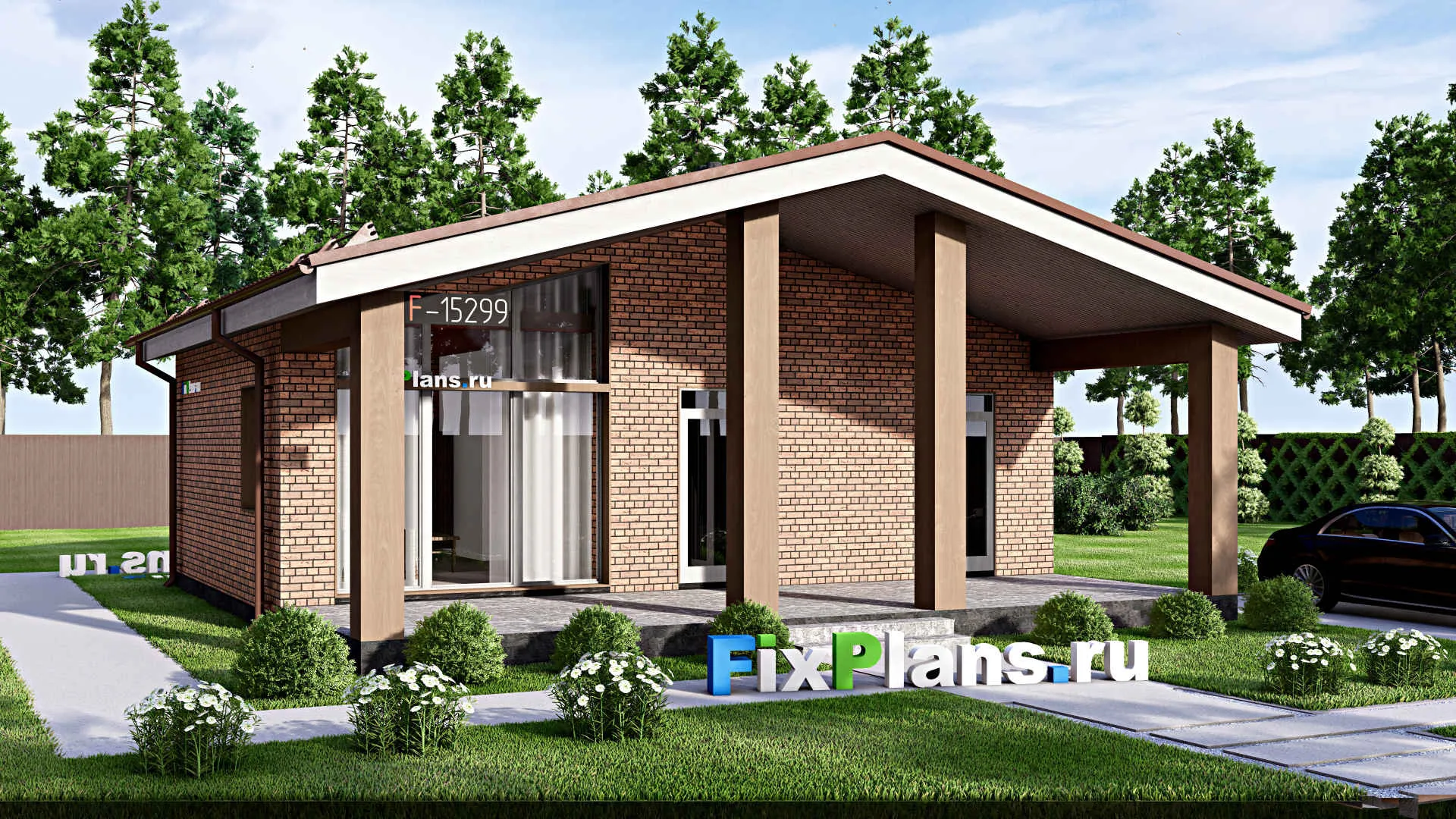 F-15299 - Проект бани 11 на 12, площадью 100 м² с комнатой отдыха, терассой и санузлом