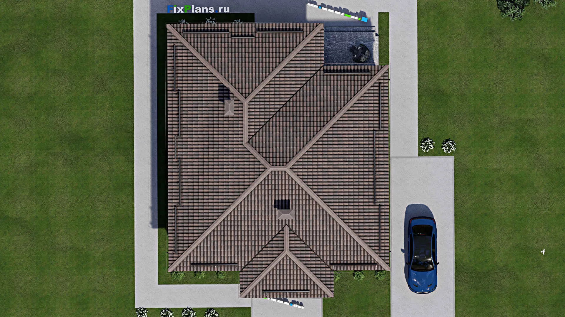 F-4256 - Проект одноэтажного дома 12 на 13, площадью 160 м² с террасой и 4 спальнями