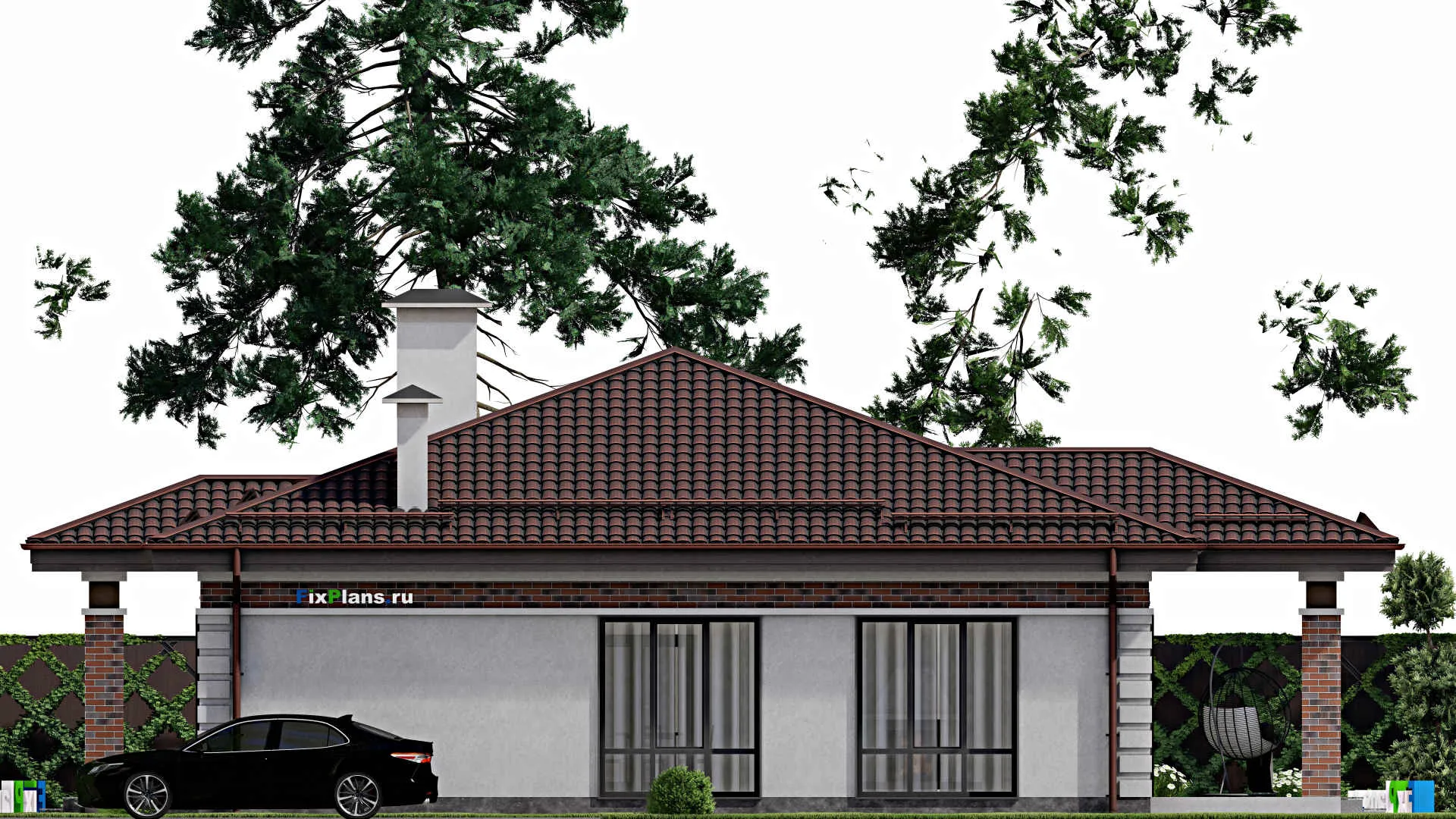 F-2519 - План одноэтажного дома 13 на 16, площадью 170 м² с террасой и 4 спальнями