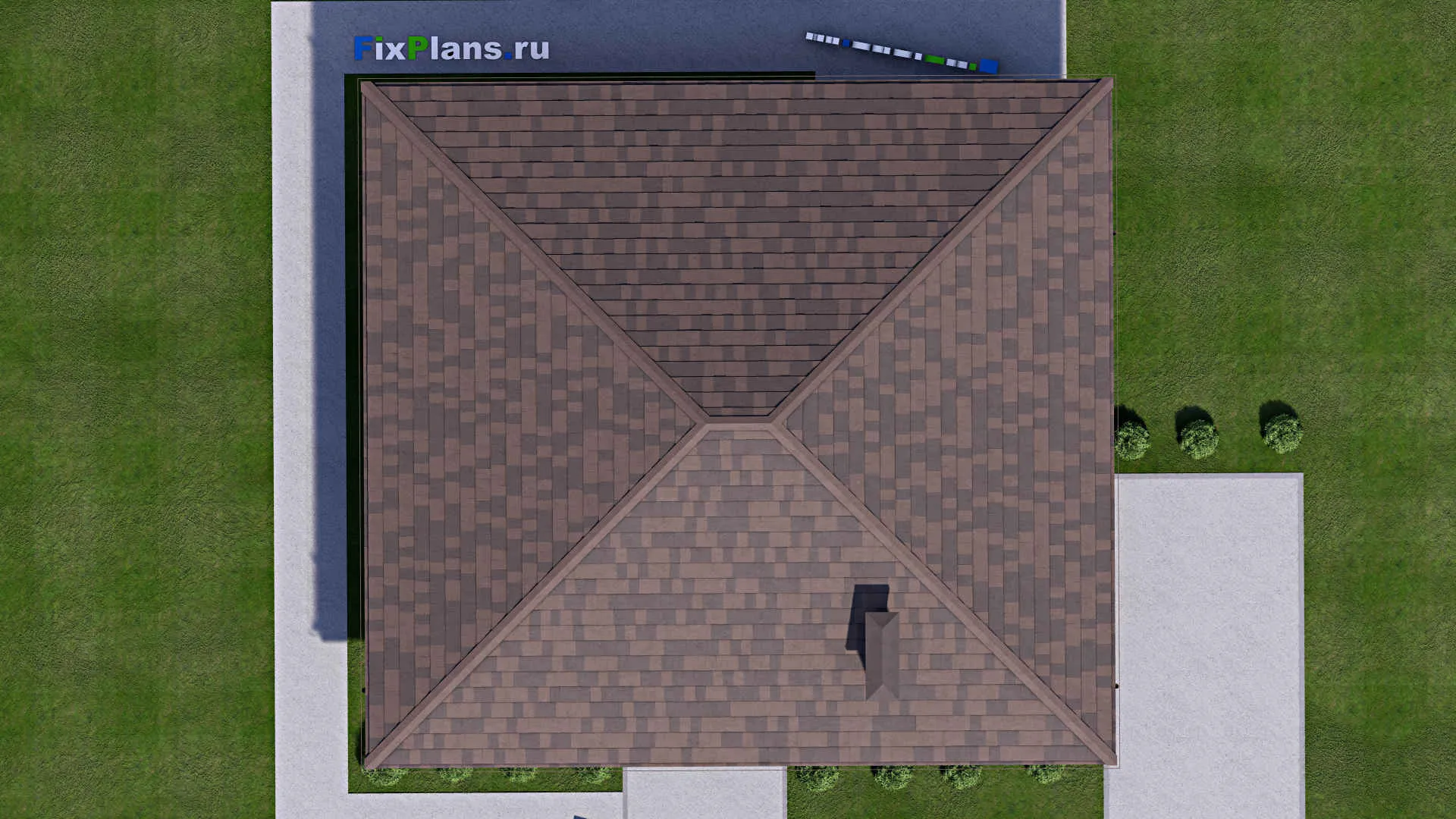 F-13679 - План одноэтажного дома 13 на 14, площадью 140 м² с террасой и 3 спальнями