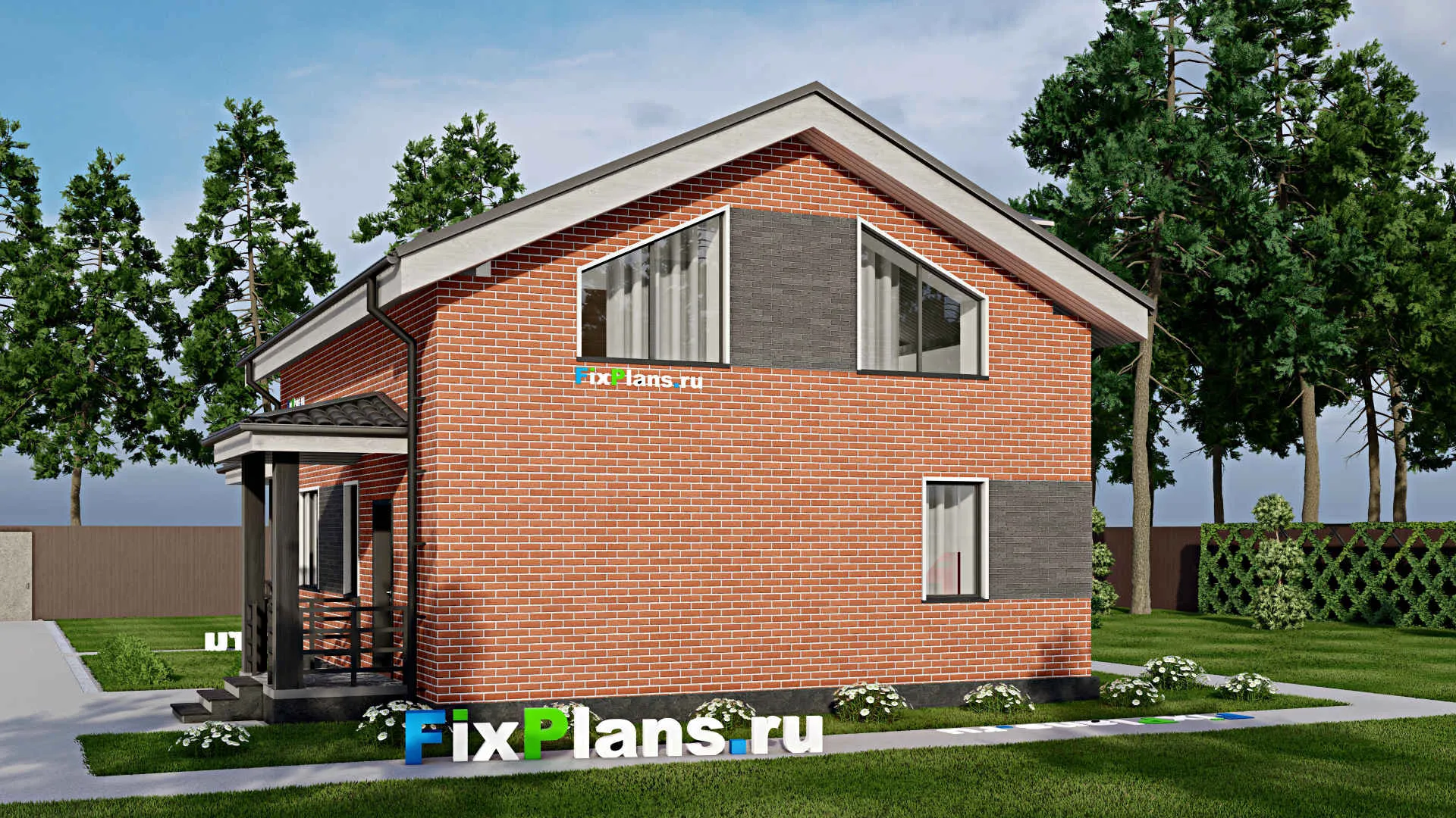 F-4085 - Проект дома с мансардой 9 на 11, площадью 150 м² с террасой и 4 спальнями