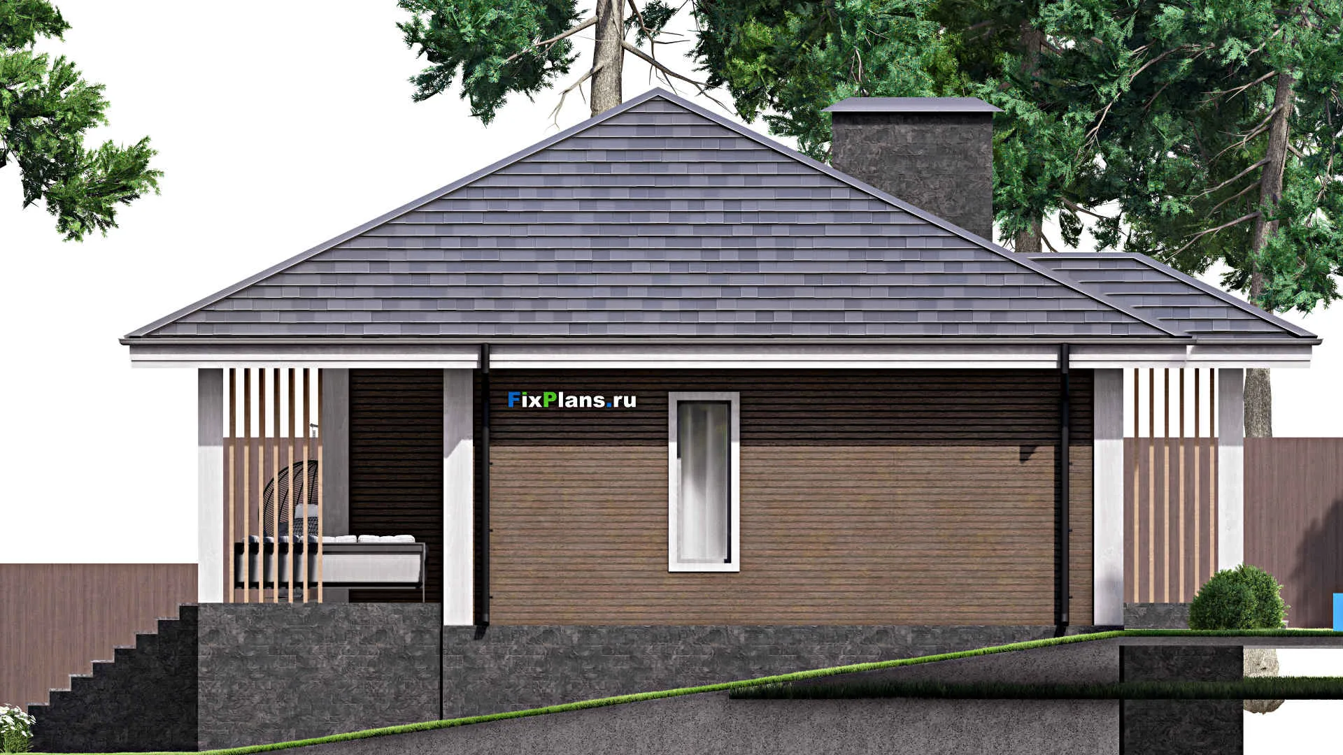 F-14678 - План одноэтажного дома 13 на 14, площадью 130 м² с террасой и 3 спальнями