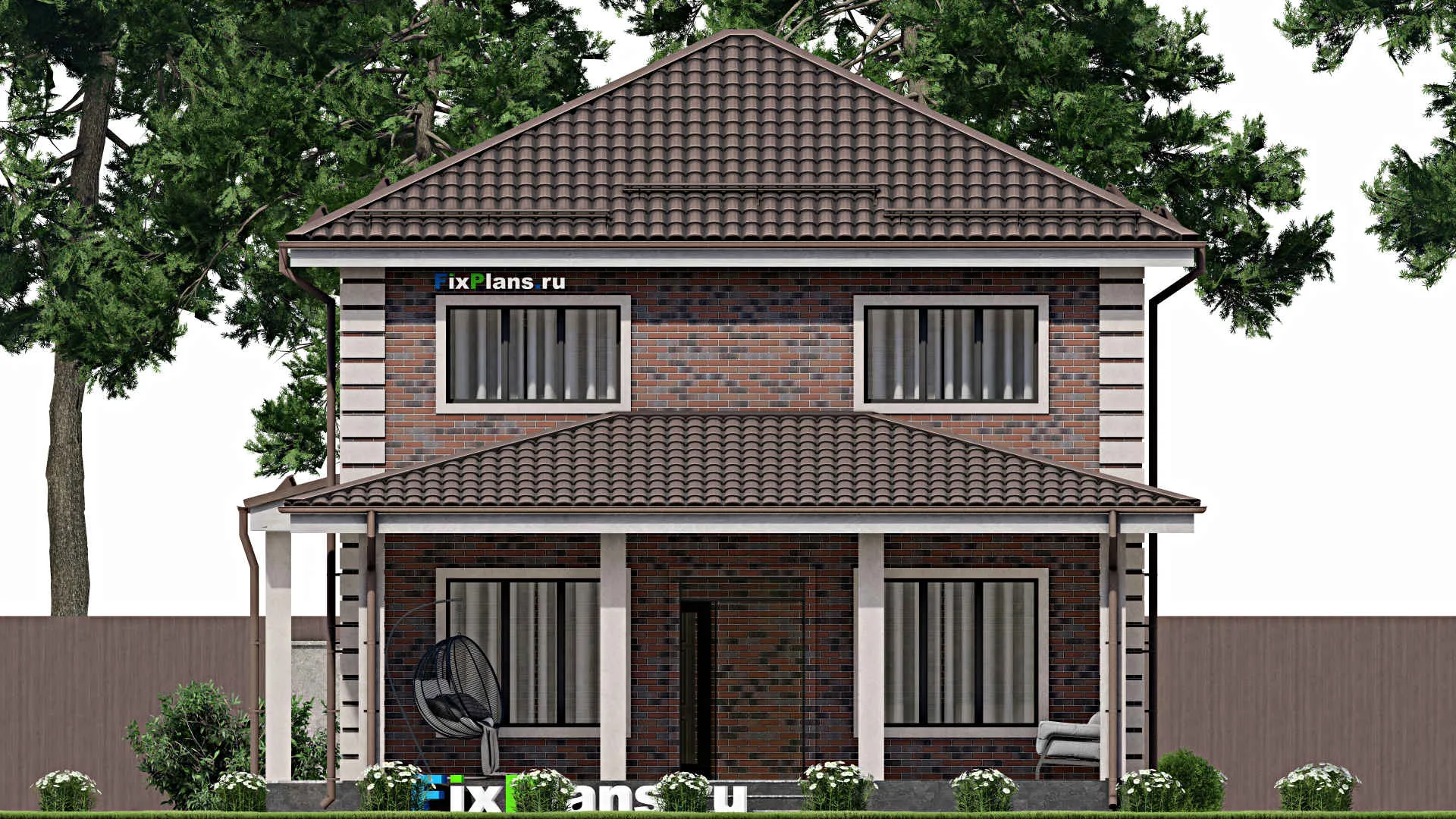 F-2312 - Планы двухэтажного дома 10 на 11, площадью 160 м² с террасой и 4 спальнями