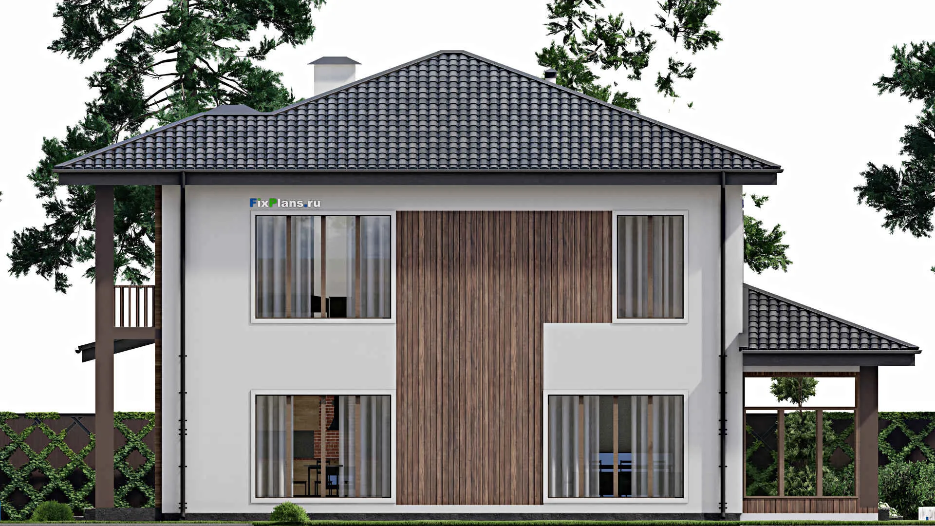 F-9584 - Планы двухэтажного дома 13 на 17, площадью 280 м² с террасой, балконом и 3 спальнями