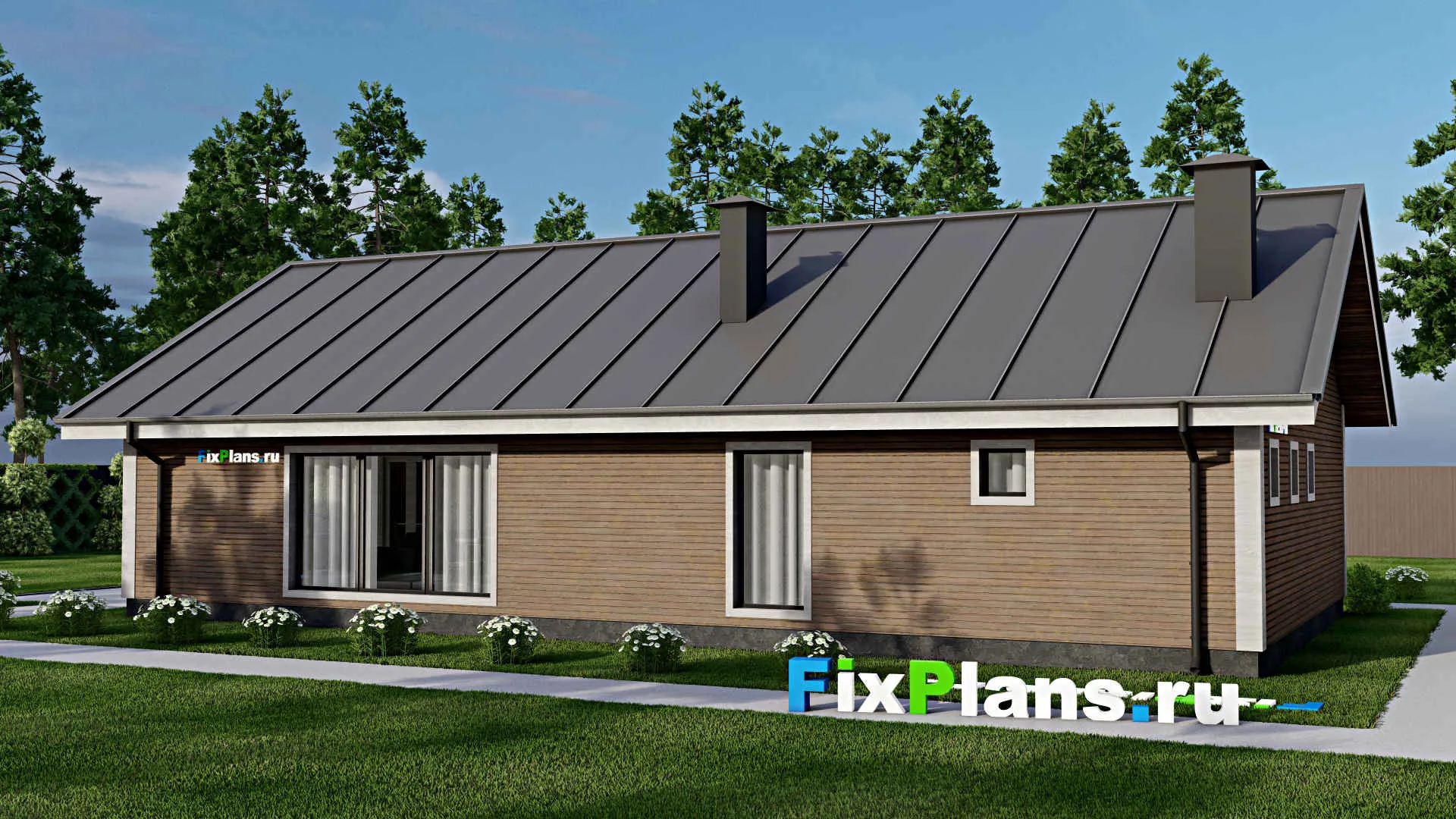 F-11933 - Проект одноэтажного дома 11 на 17, площадью 140 м² с баней и 3 спальнями