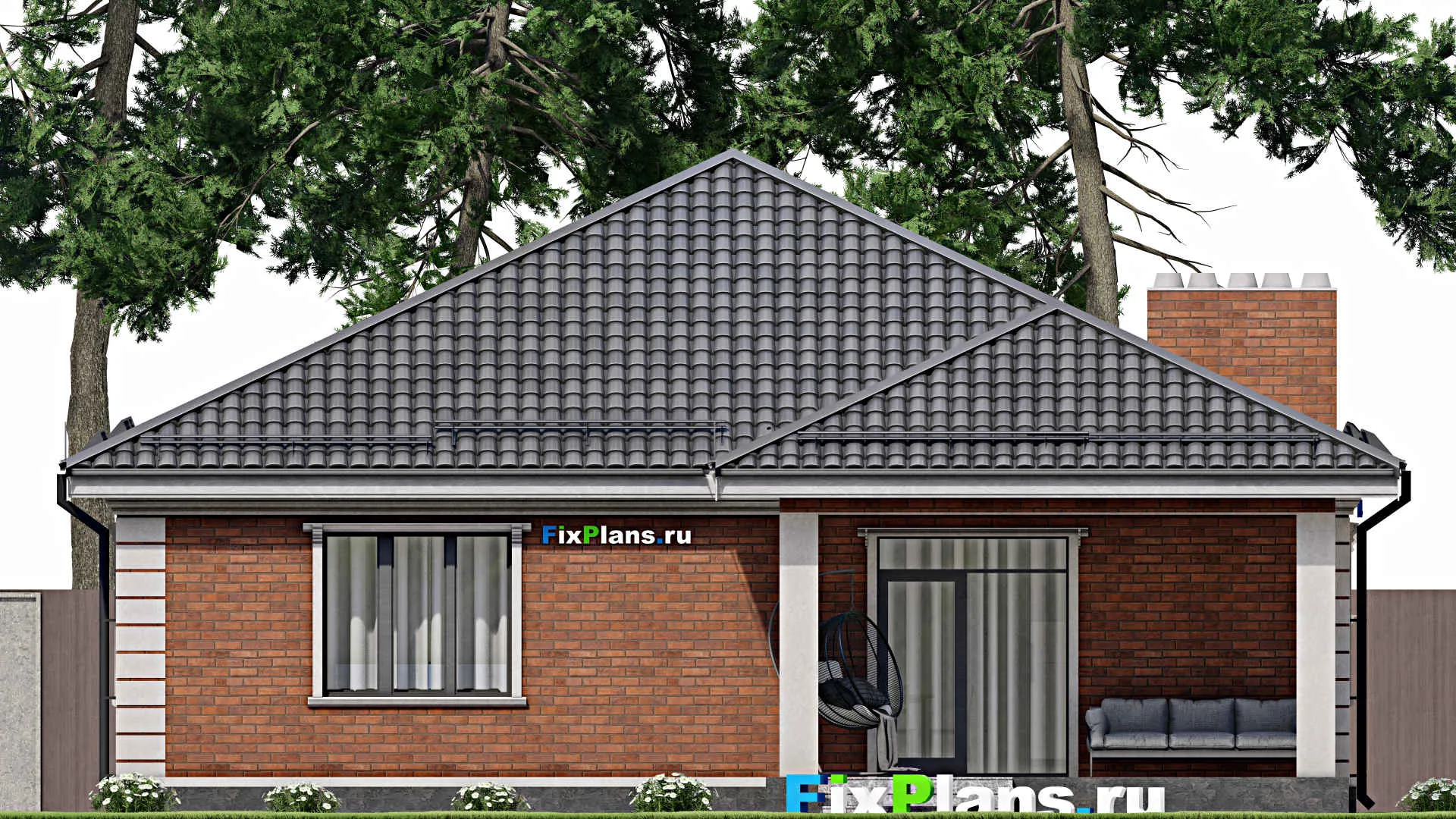 F-8585 - План одноэтажного дома 13 на 21, площадью 180 м² с террасой и 3 спальнями