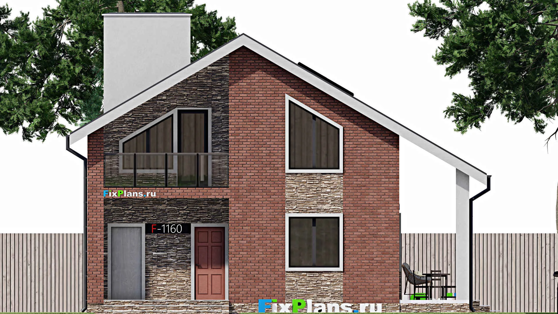 F-1160 - Планы дома с мансардой 9 на 10, площадью 150 м² с террасой, балконом и 3 спальнями