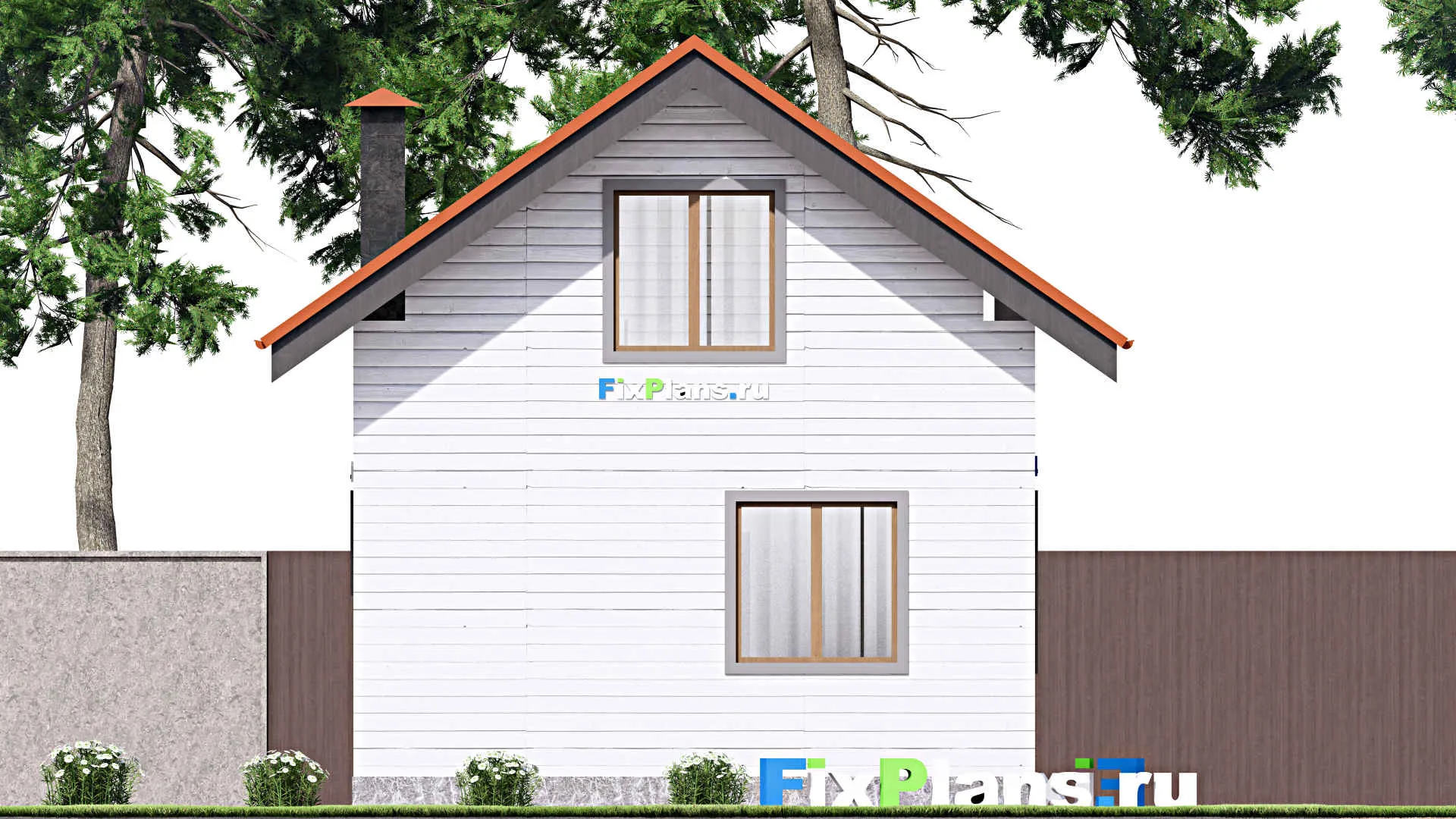 F-15371 - Проект бани 7 на 8, площадью 50 м² с комнатой отдыха, мансардой, санузлом и спальней