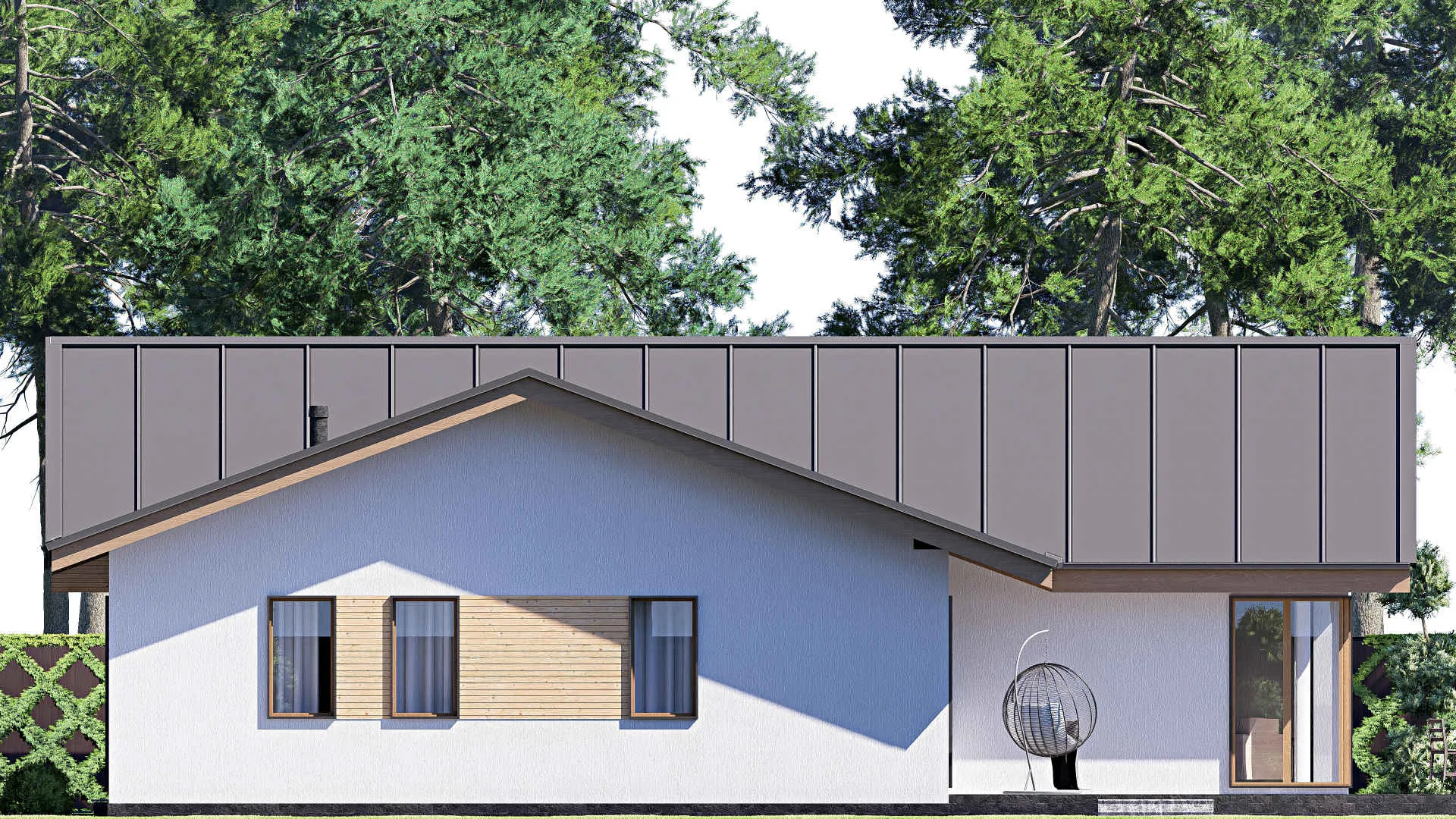 F-19889 - Проект одноэтажного дома 15 на 19, площадью 210 м² с террасой и 3 спальнями