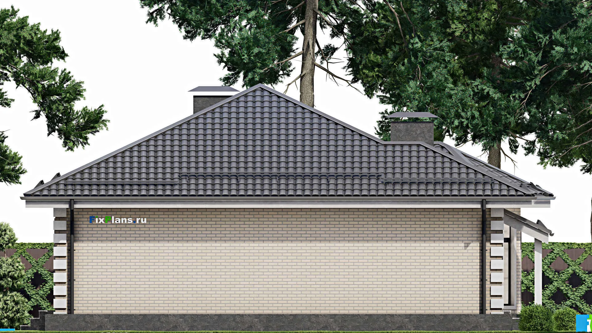 F-4715 - План одноэтажного дома 12 на 13, площадью 130 м² с террасой и 3 спальнями