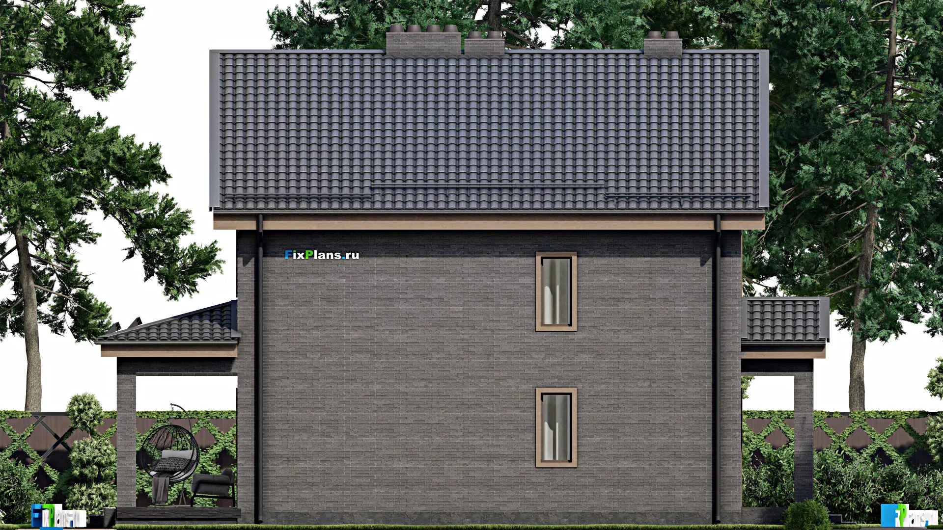 F-4454 - Проект дома с мансардой 11 на 13, площадью 240 м² с террасой и 6 спальнями