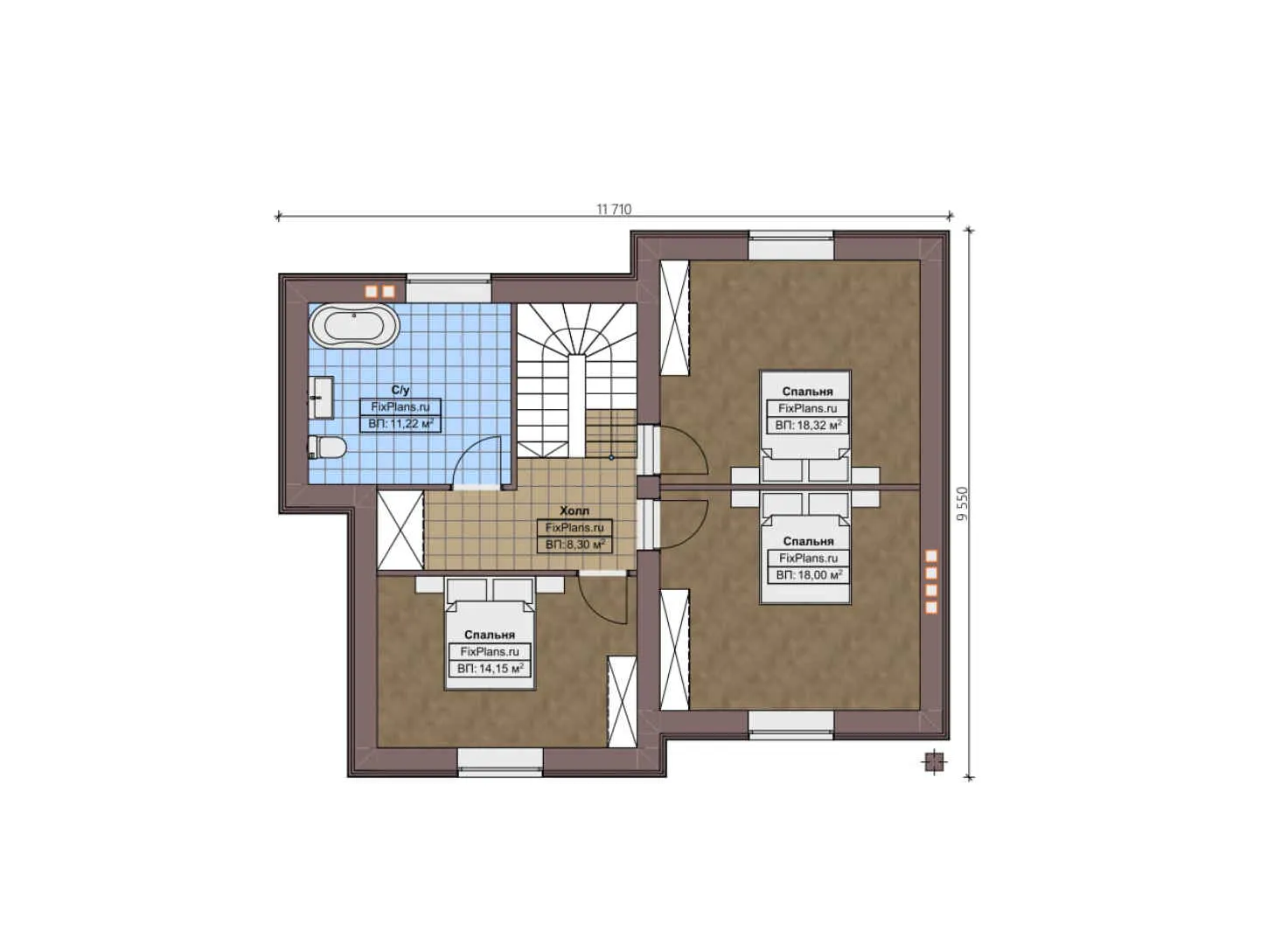 F-3914 - Планы дома с мансардой 10 на 12, площадью 170 м² с террасой и 4 спальнями