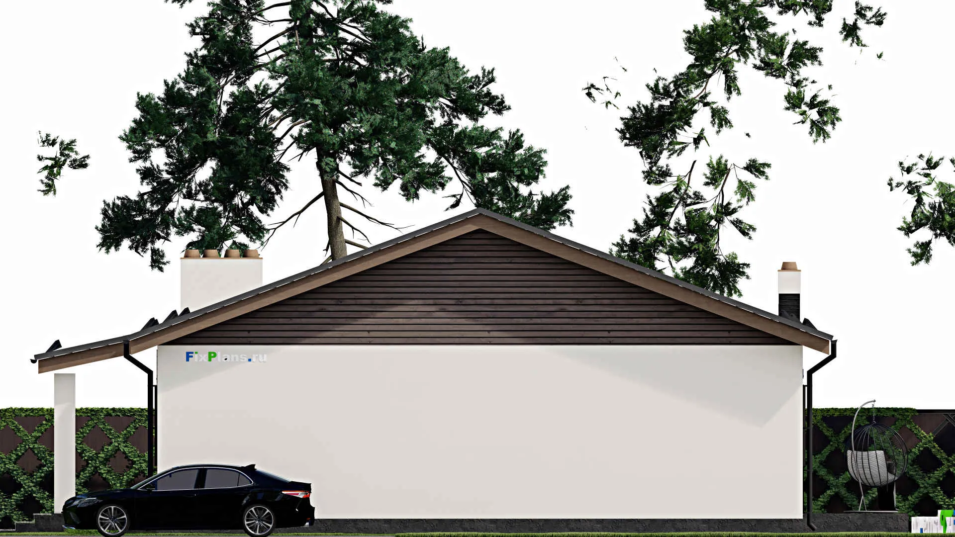 F-3113 - Проект одноэтажного дома 13 на 18, площадью 190 м² с террасой и 4 спальнями