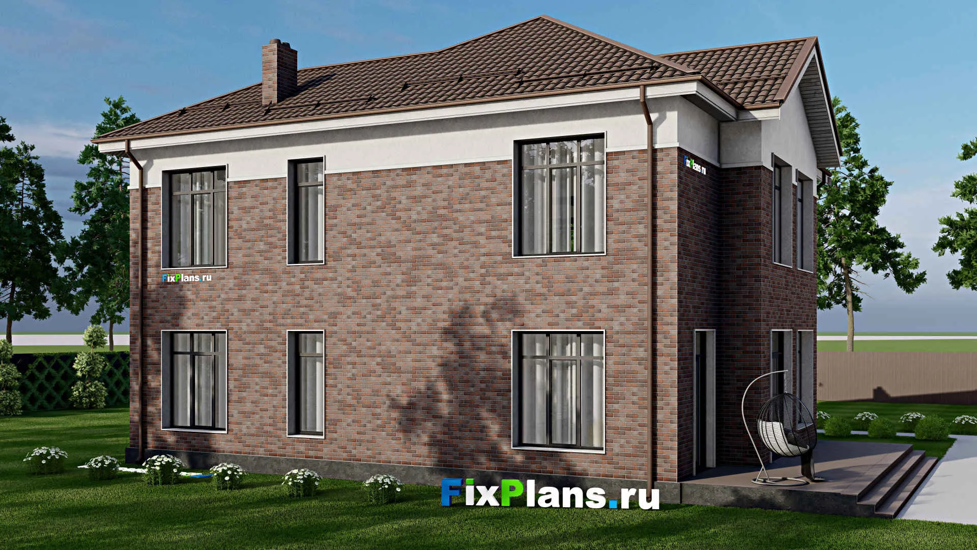 F-2537 - Планы двухэтажного дома 14 на 15, площадью 300 м² с террасой, гаражом на 1 машину и 5 спальнями