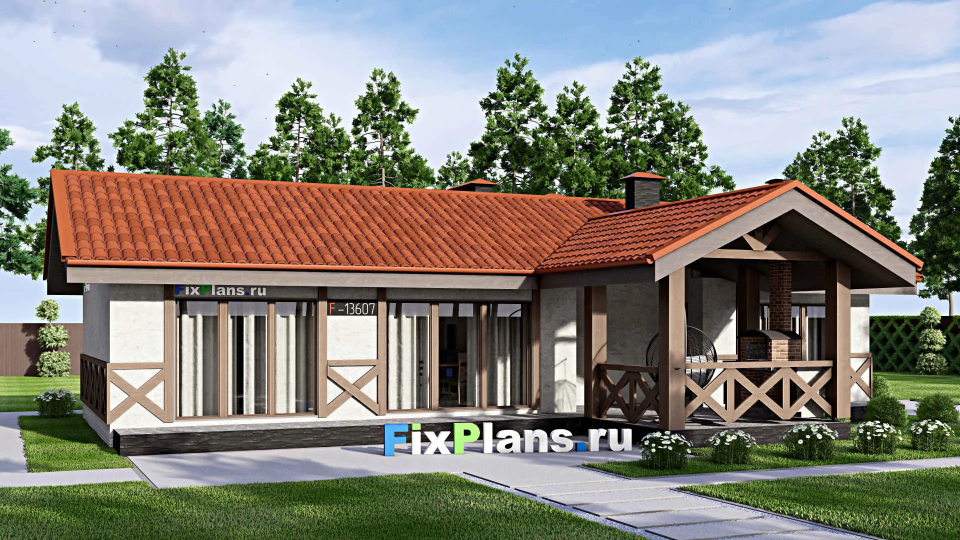 F-13607 - Проект бани 11 на 17, площадью 140 м² с терассой, санузлом и спальней