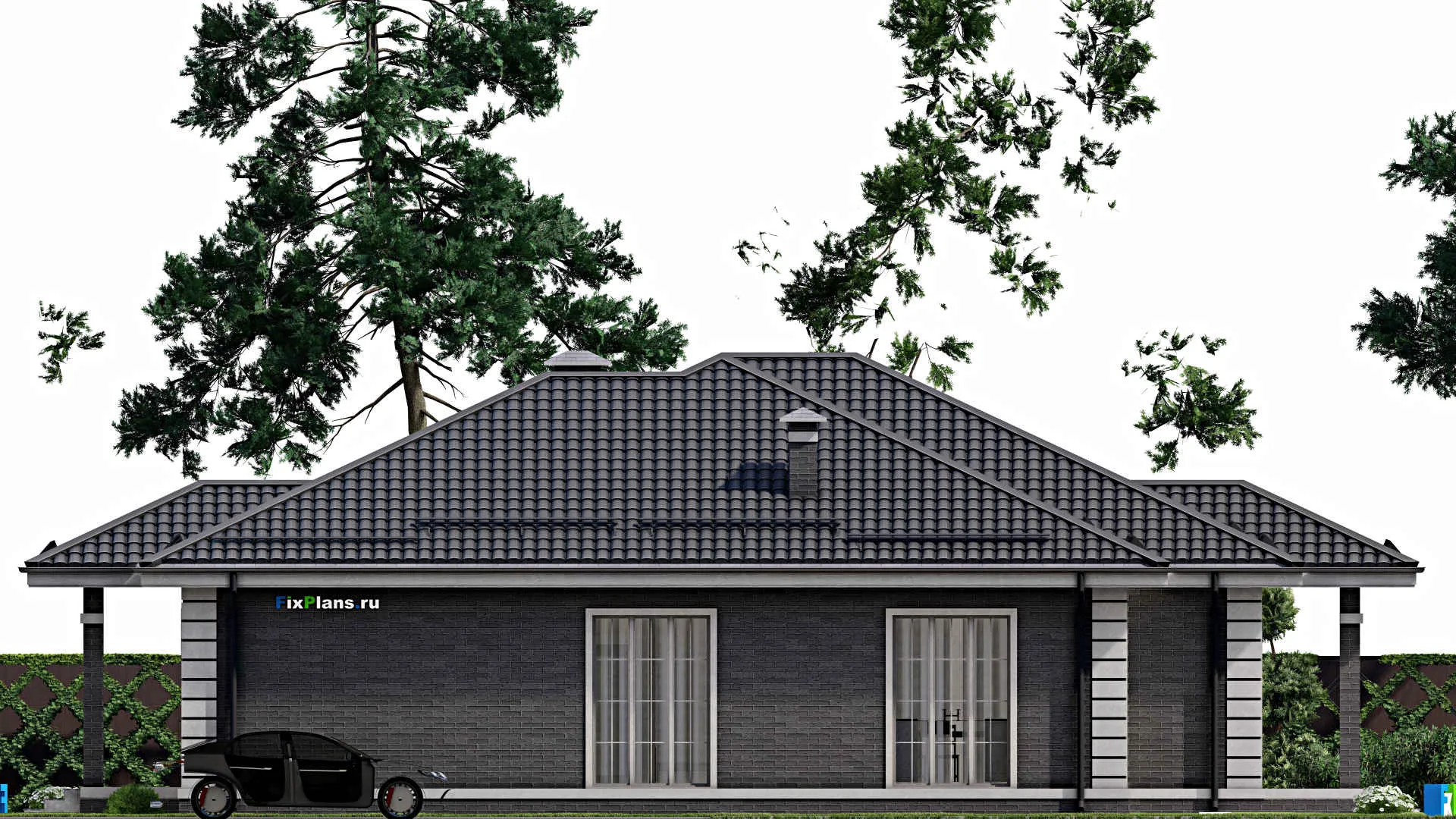 F-3689 - Проект одноэтажного дома 16 на 22, площадью 270 м² с террасой и 2 спальнями