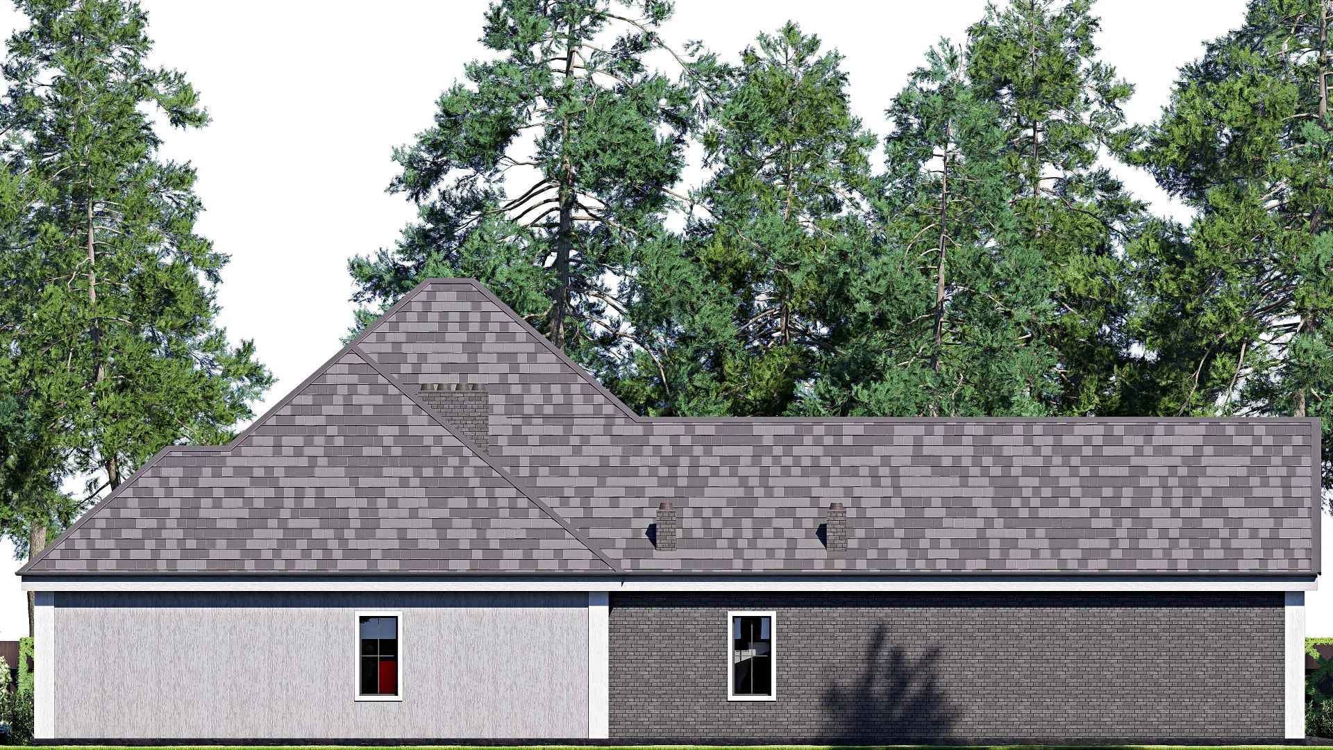 F-17207 - Проект одноэтажного дома 21 на 28, площадью 300 м² с террасой, гаражом на 2 машины и 3 спальнями