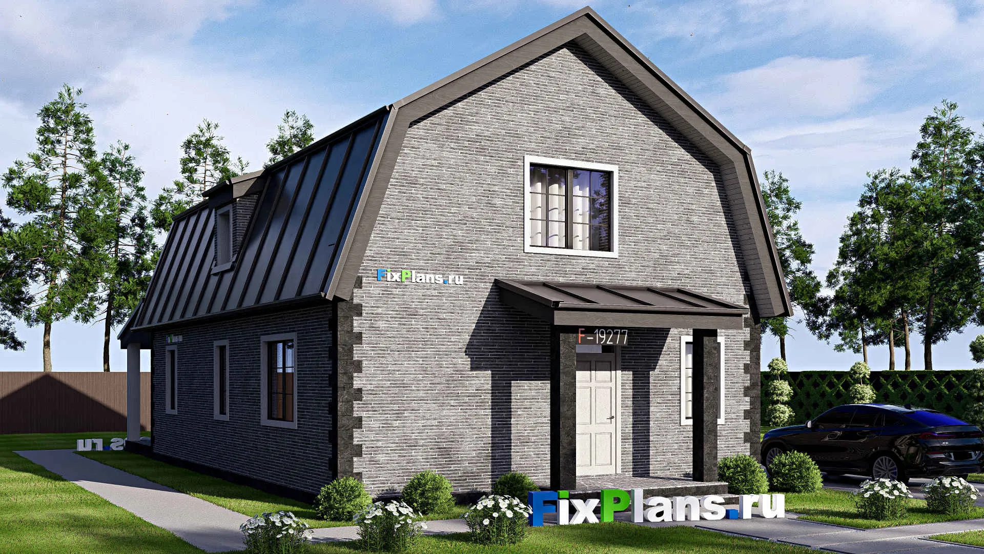 F-19277 - Проект дома с мансардой 9 на 18, площадью 200 м² с террасой и 4 спальнями